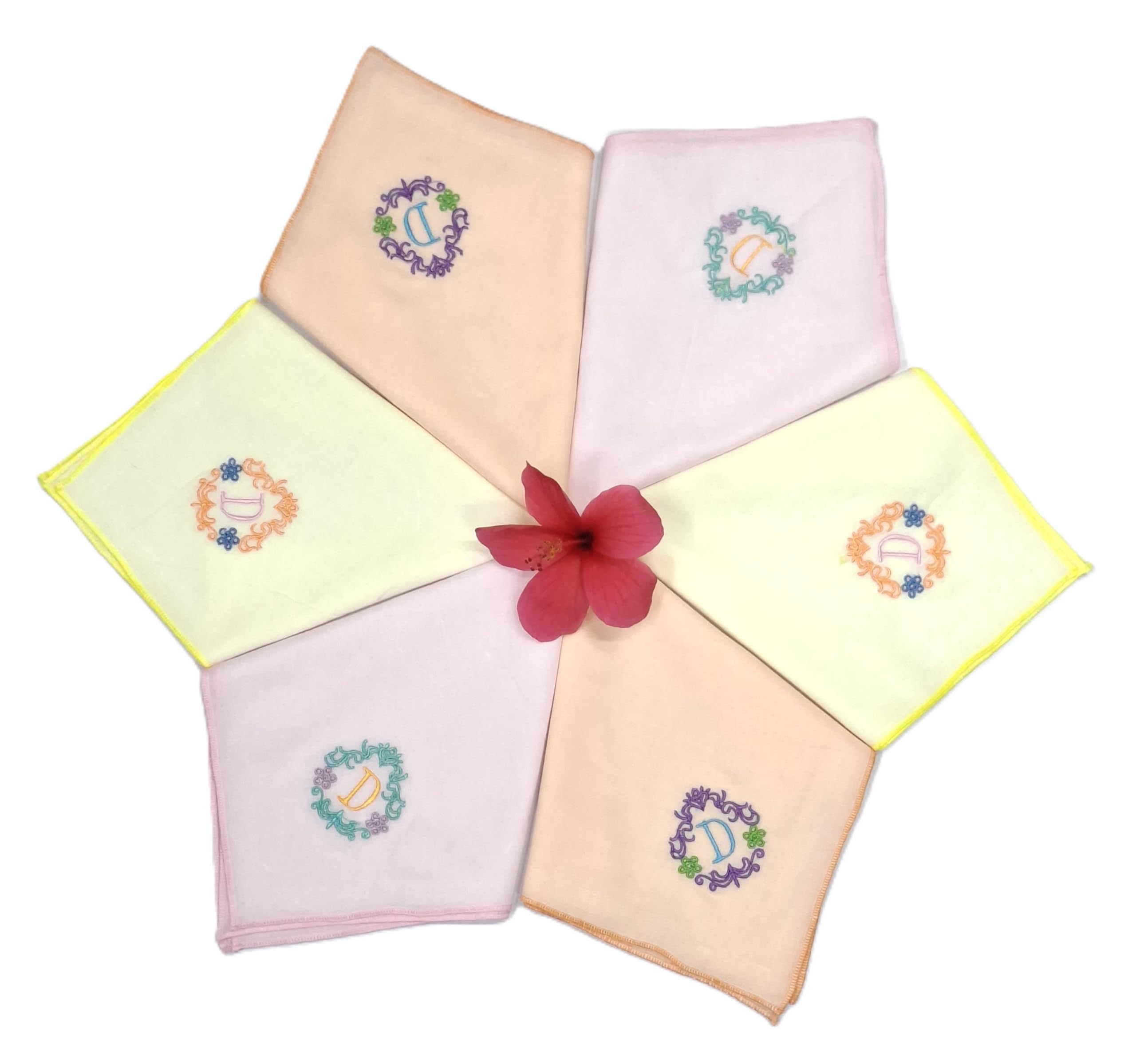 concerto 100% Cotton (Compact Yarn) Multicolor Embroidery Pastel Color Handkerchief For Women (Size: - 33 cms * 33 cms) (Pack of 6)- Rohira - D - Gift Pack.-picture-6