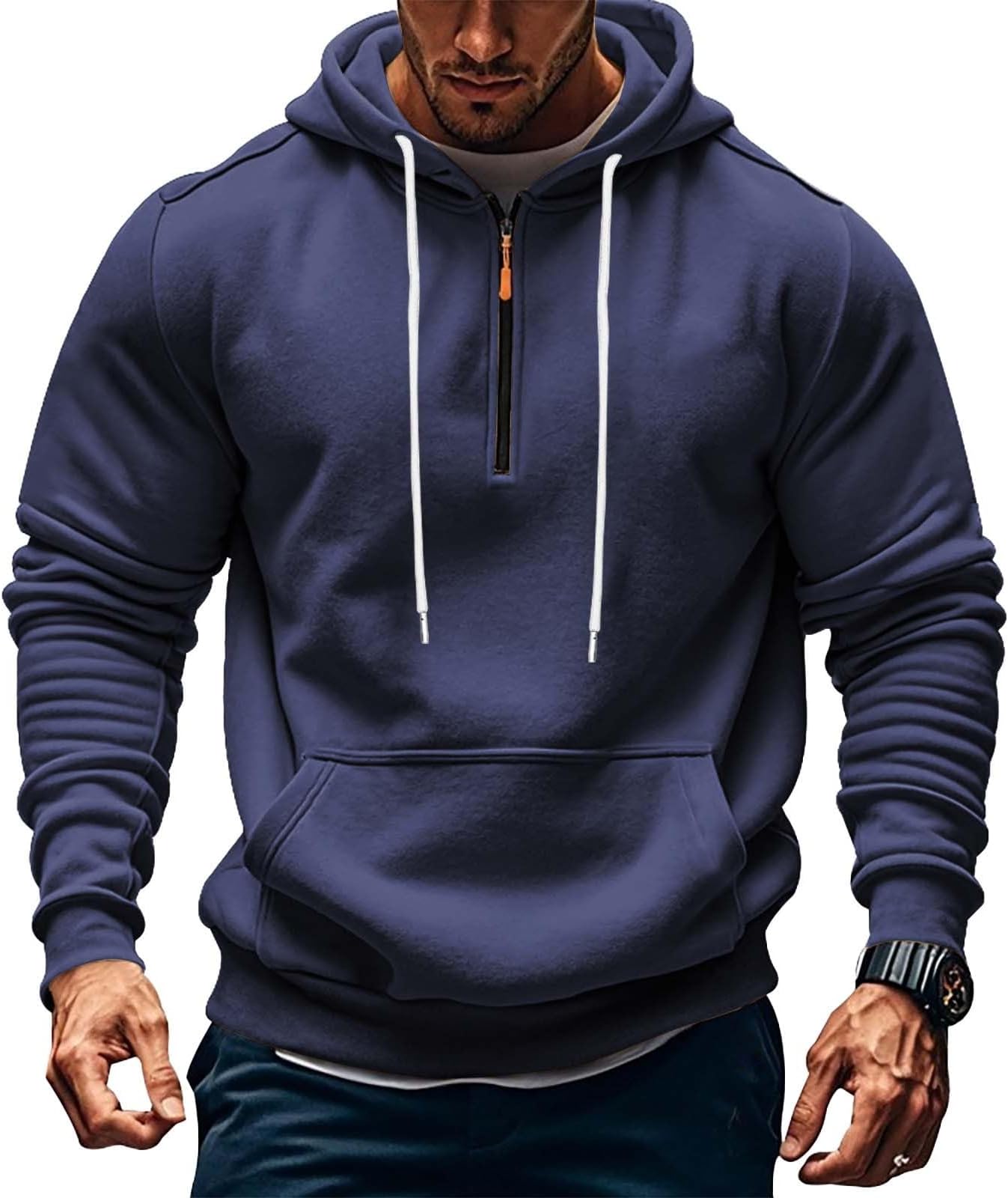 Hoodies for Men Sweatshirt Micro Fleece Lined Pullover Hoodie Plain Hoody Long Sleeve Tops Warm Thermal Combat Tactical Sweatshirt Workwear Quarter Zip Jumper Outdoor Purple Hoodie Mens