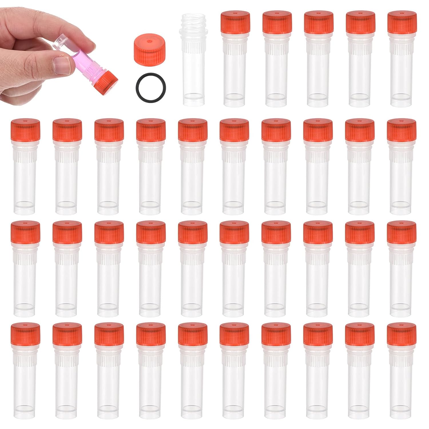 PATIKIL 1mL Plastic Cryogenic Vial, 36Pcs Cryogenic Storage Tube Lab Frozen Test Tube Container Storage Screw Cap for Lab Laboratory Science, Red Clear