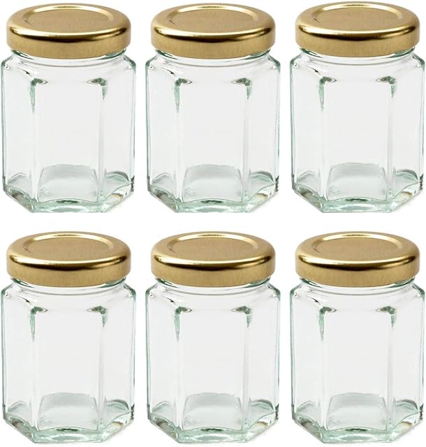 Nutley's 6 Hexagonal 110ml (4oz) Glass Jam, Chutney, Preserve Jars