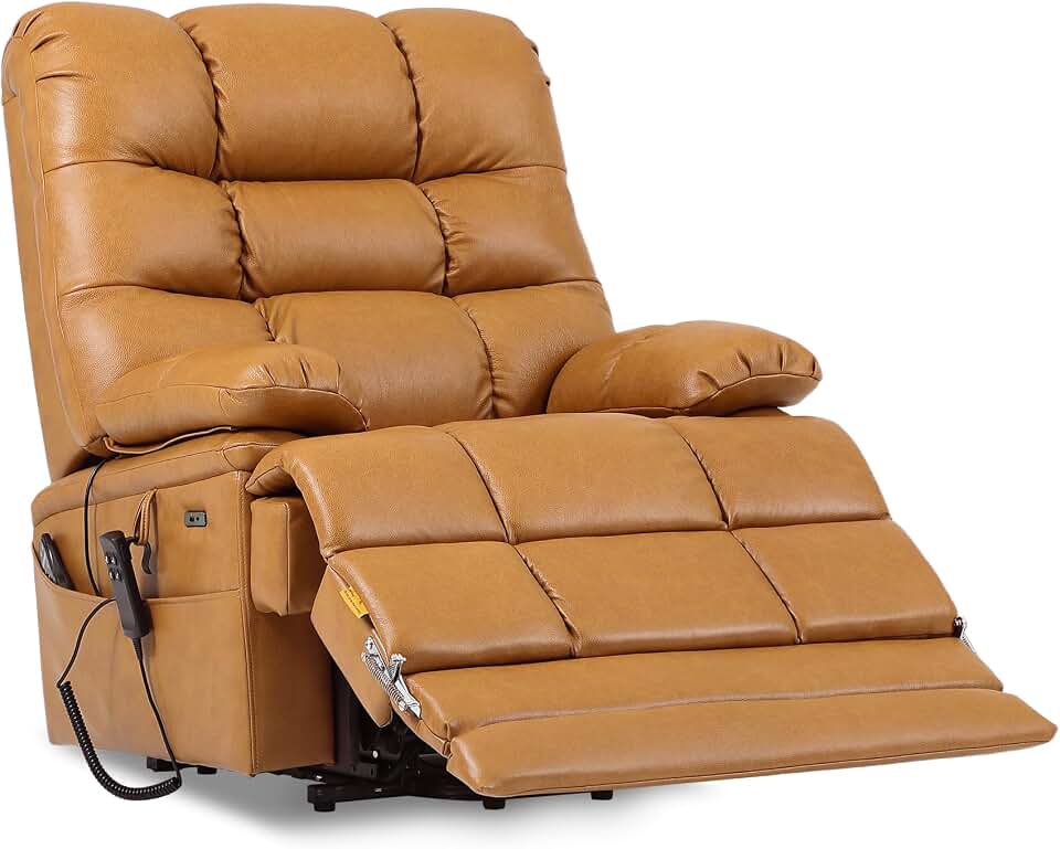 DYNOX 9305L Big & Tall Power Lift Recliner, Extended Footrest, Camel