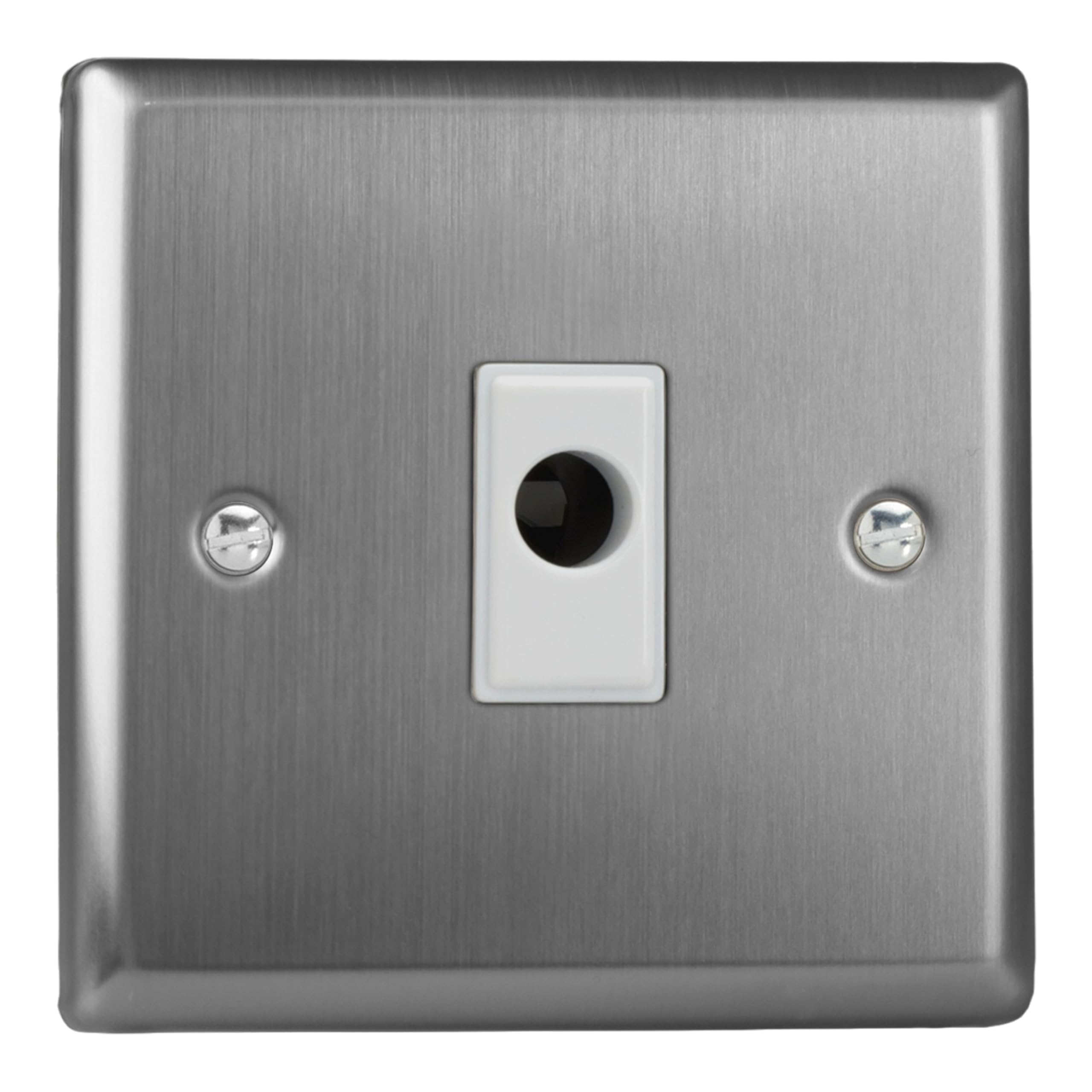 Varilight Flex Outlet Plate - Classic Brushed Steel with White Insert, 91x91x34mm