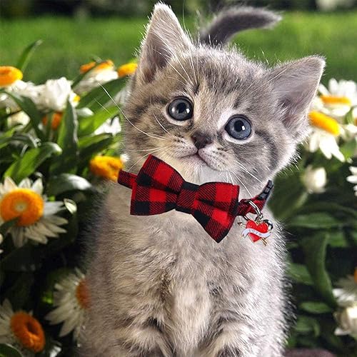 Miniatura 7 de STMK Paquete de 2 bandanas para el día de San Valentín con campana, collares tipo bandana con campana para el día de San Valentín, gatos y gatitos