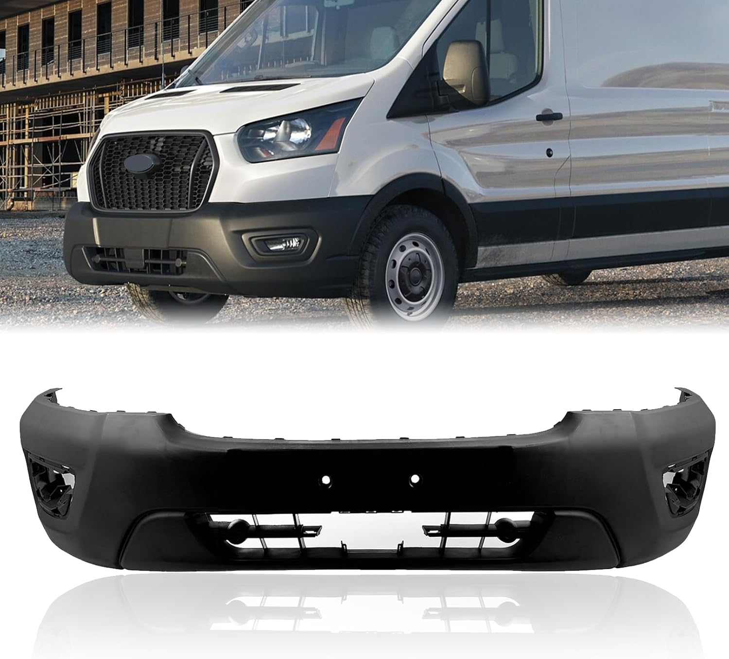 Bewild Front Bumper Fit For 2020 2021 2022 2023 Ford Transit 150 250 350/350HD Bumper Cover New Plastic Replacement LK4Z17757AB; FO1015145
