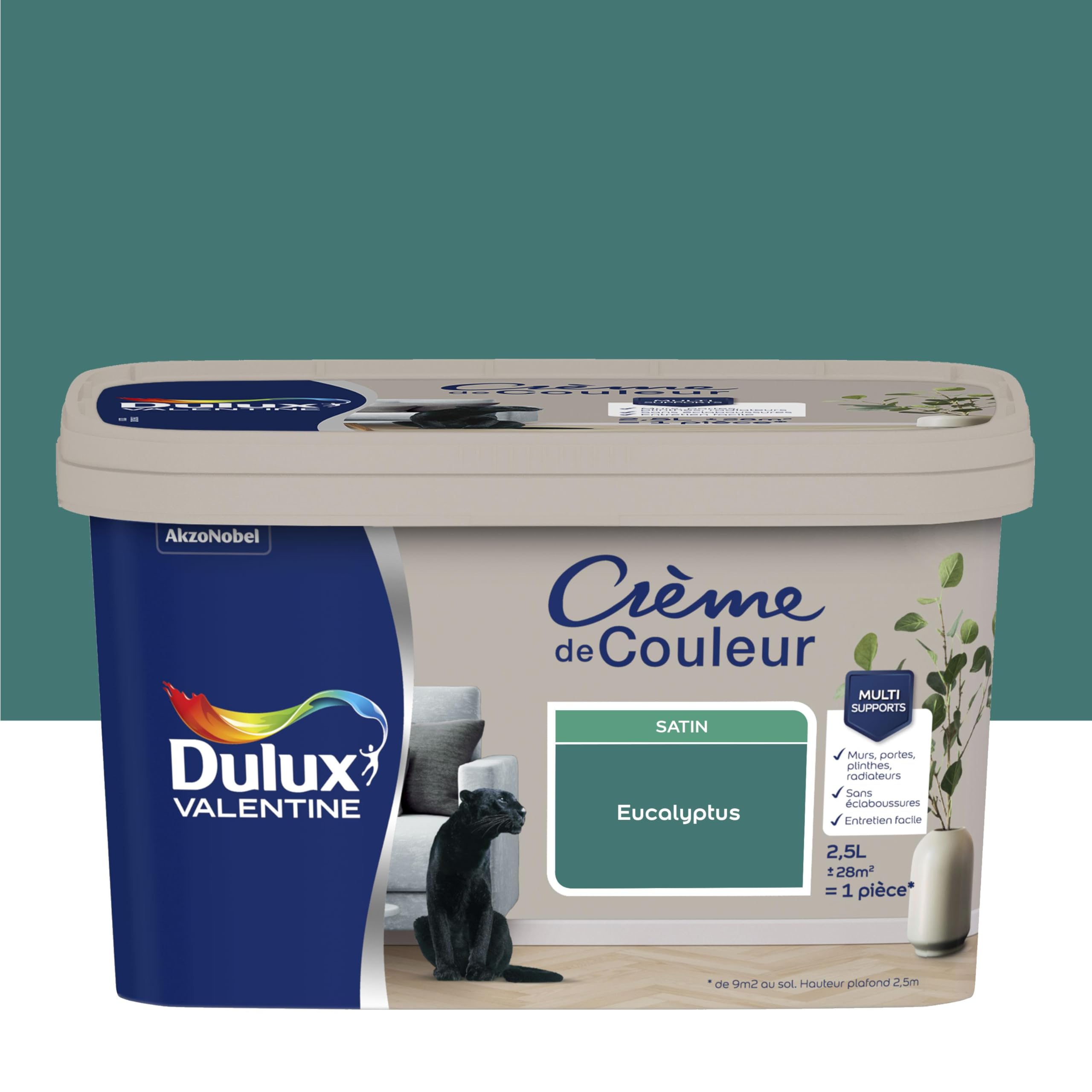 Dulux Valentine Crème de Couleur - Peinture multi-supports intérieure - Satin Eucalyptus 2,5 L