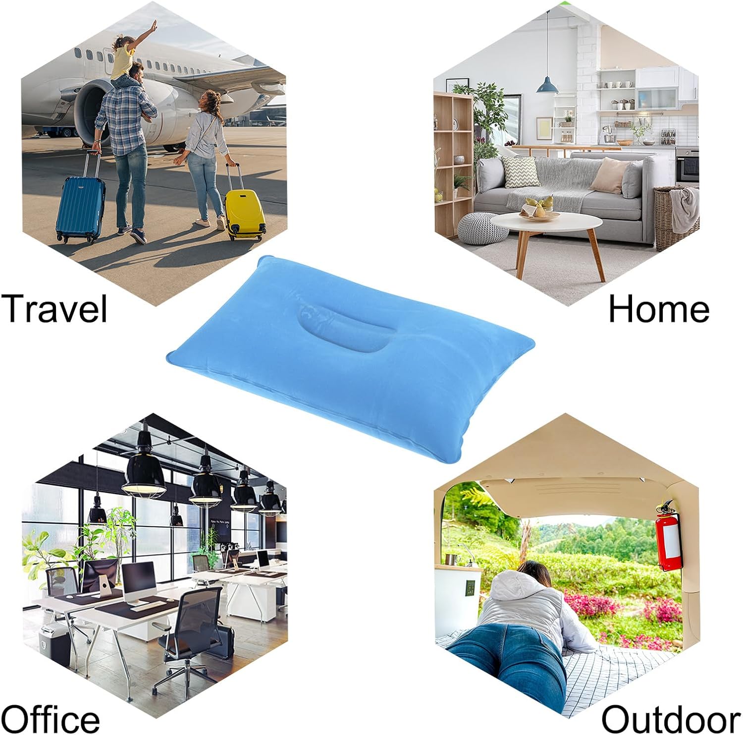 PATIKIL Inflatable Pillow, 2 Pack Squared Ultralight Camping Travel Pillow Desk Rest Neck Support for Hiking Backpacking Office, Blue