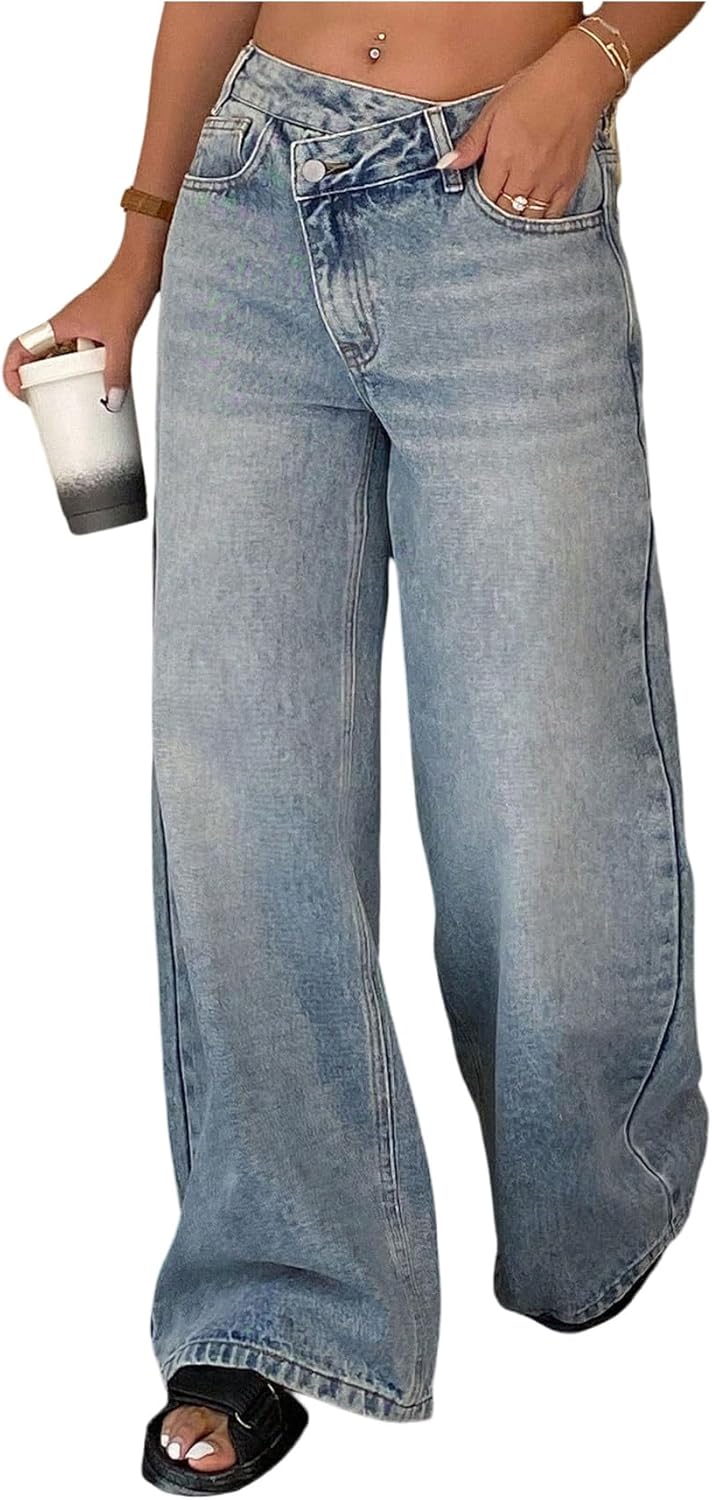 Floerns Women's Low Rise Straight Leg Jeans Loose Trendy Baggy Denim Pants