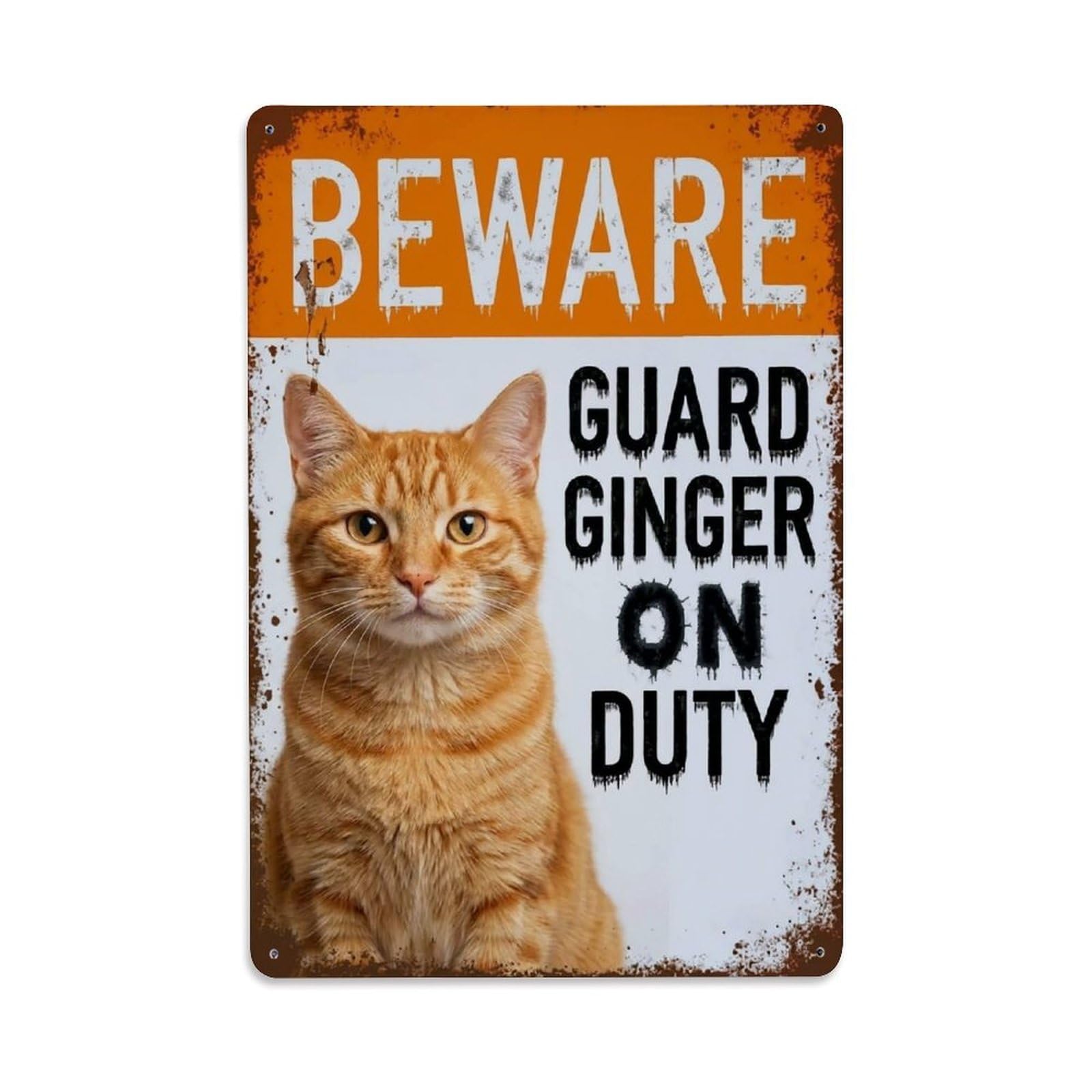 Vintage Funny Ginger Guard Beware of Cat Steps Metal Tin Sign Plaque Wall Decor for Cafe, Club Bar, Office, Garden Metal Poster 8x12Inch