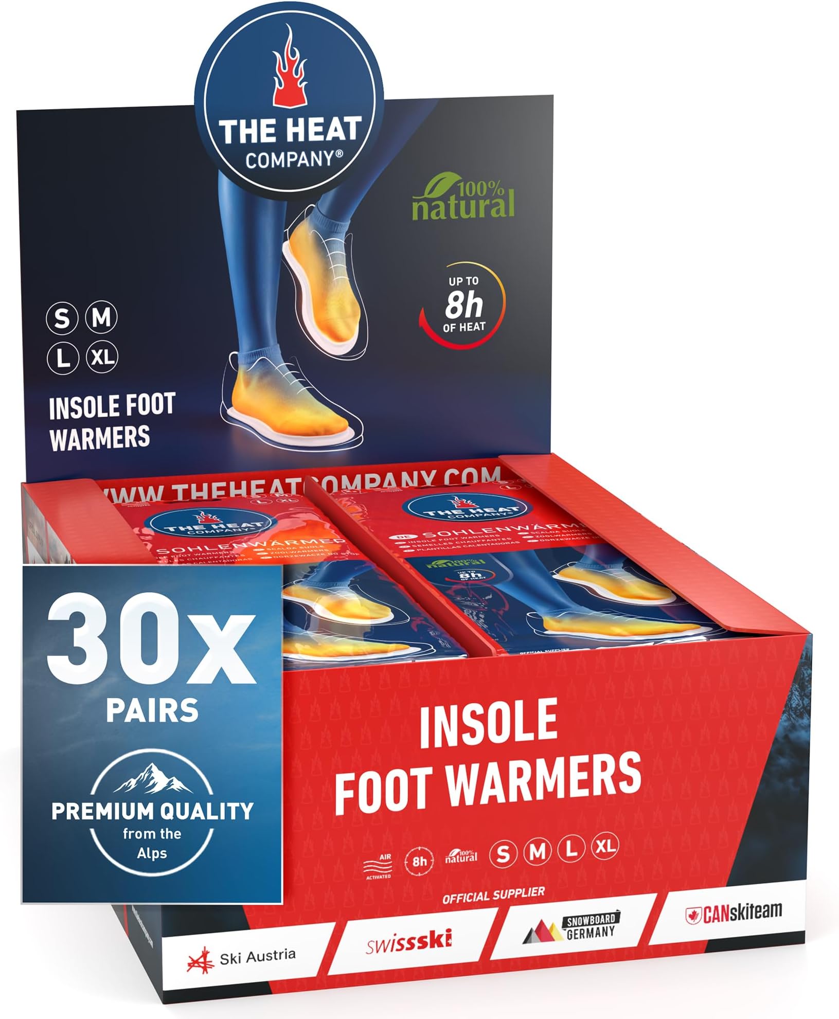 Insole Foot Warmers - 5, 10 or 30 Pairs - EXTRA WARM - 8 Hours of Warmth - Instant Heat - Air Activated - Purely Natural โ Small, Medium, Large, X-Large
