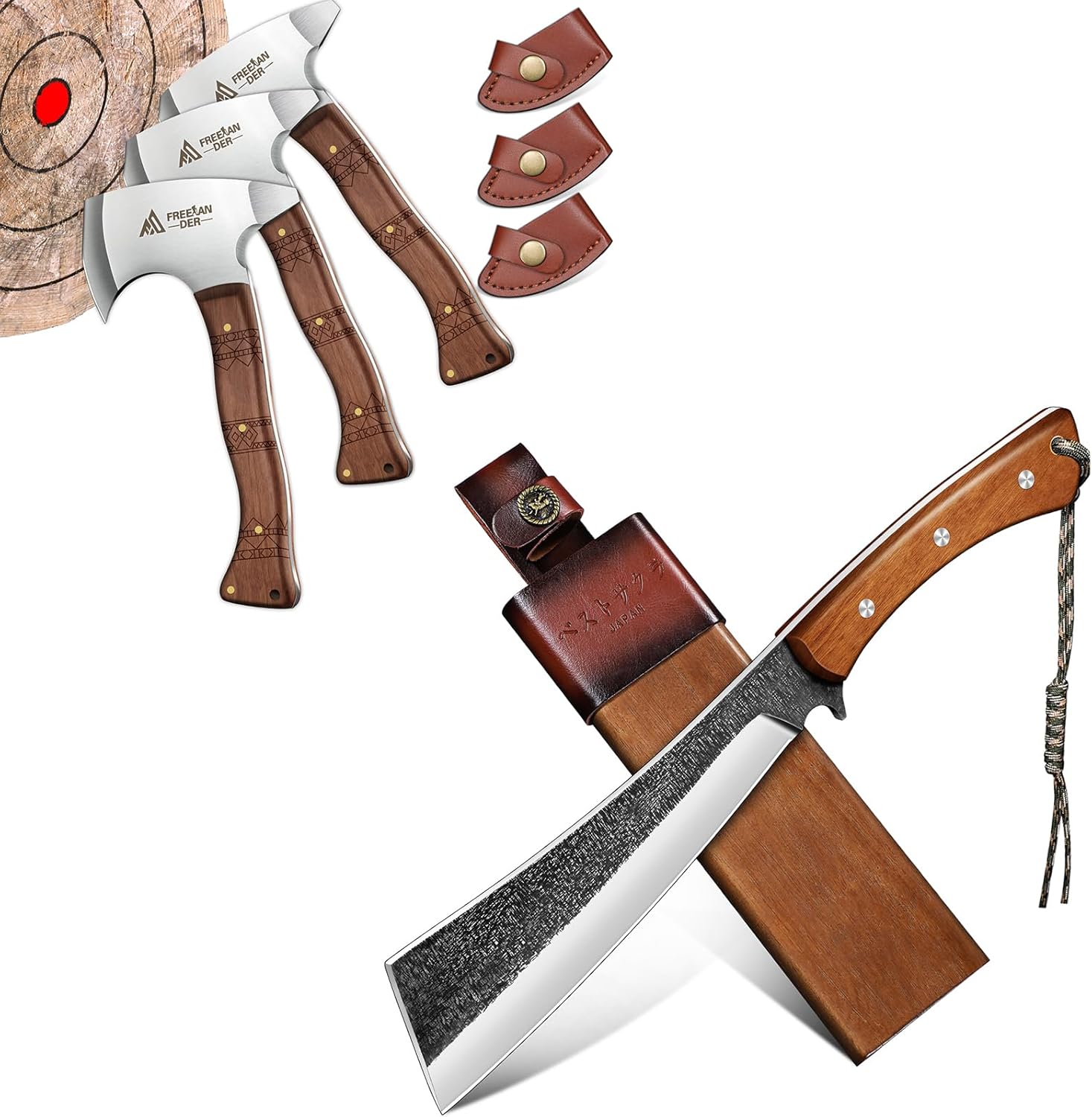 Freelander Japanese Style High Carbon Steel Machete and 8.3'' Throwing Axe Set