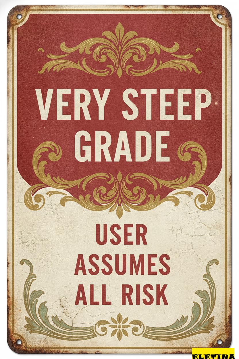 Very Steep Grade Warning Tin Sign, 8x12 Inch Safety