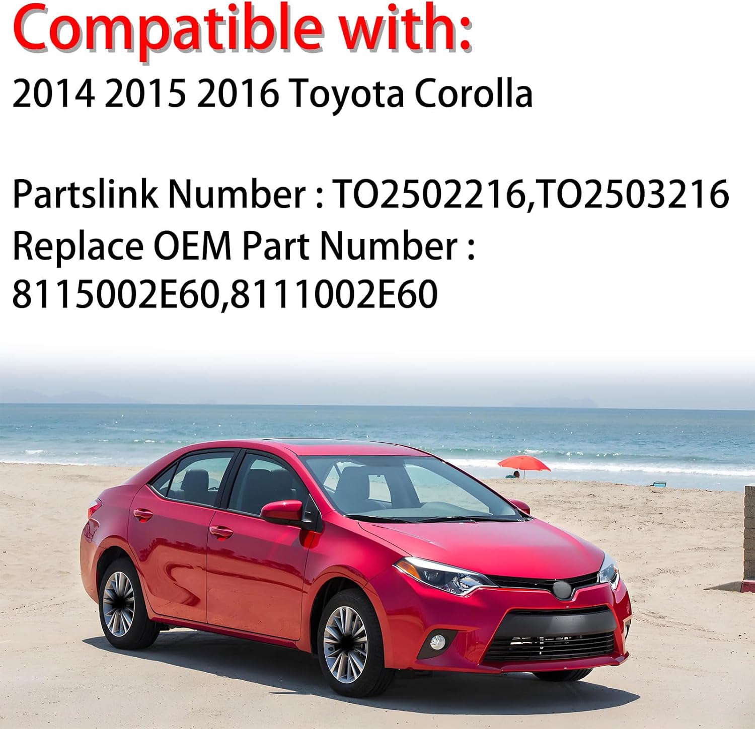 Pair Headlights Assembly Set For 2014 2015 2016 Toyota Corolla Base CE C LE L S Sedan Replacement Front Headlamps Chrome Housing Clear Lens Passenger and Driver Side TO2502216 TO2503216(LH&RH)