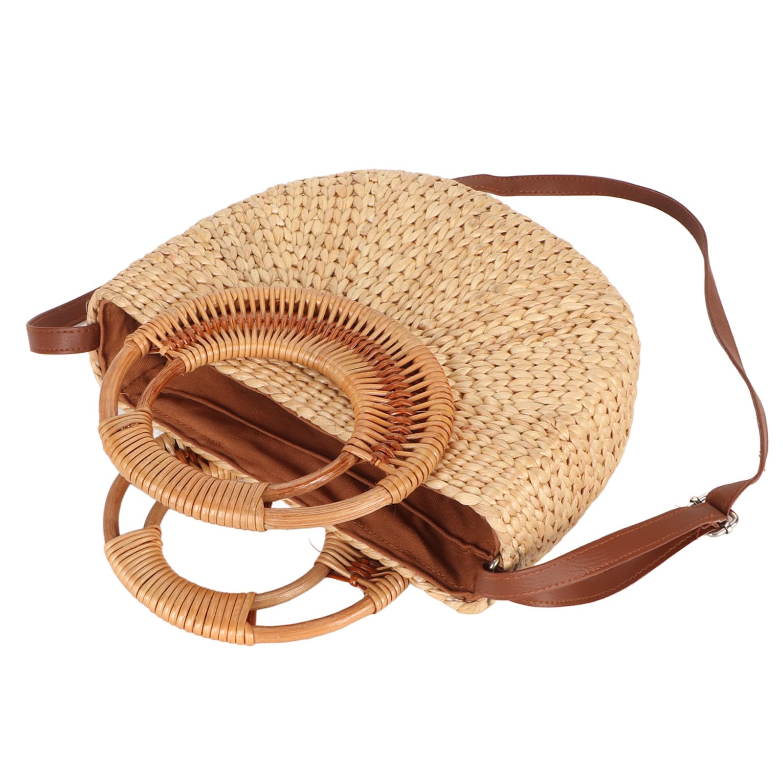 Garsent Mode Weben Rattan Tasche für Frauen, Retro Kleine Halbkreis Handgewebte Stroh Schulter Tasche, Leicht, Langlebig
