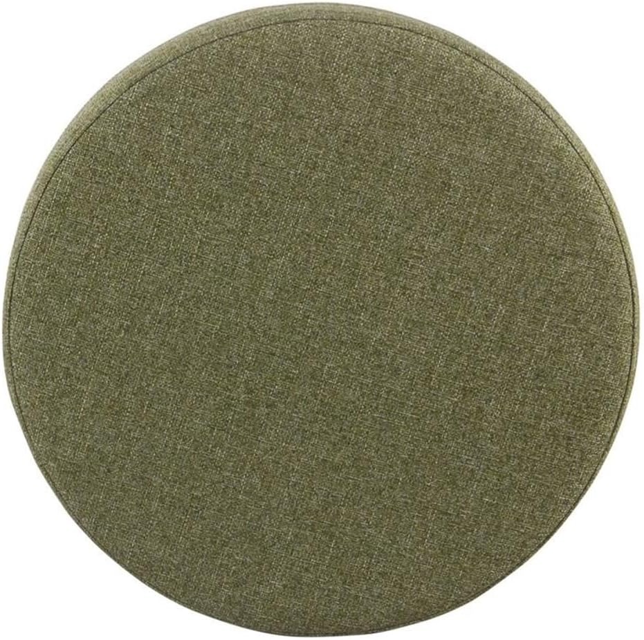 Pemberly Row Round Wood and Fabric Storage Ottoman, 18"x19"x19", Green Tweed Upholstery with Hardwood Legs, Lift-Off Lid, Mid-Century Style, Multifunctional Furniture for Living Room or Bedroom