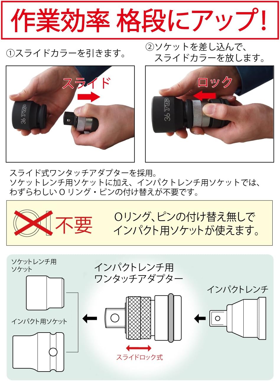 TOP Industries EPA-6 One-Touch Adapter Joint for Impact, 0.7 inches (19.0 mm), Slide Lock, Tsubamesanjo, Made in Japan