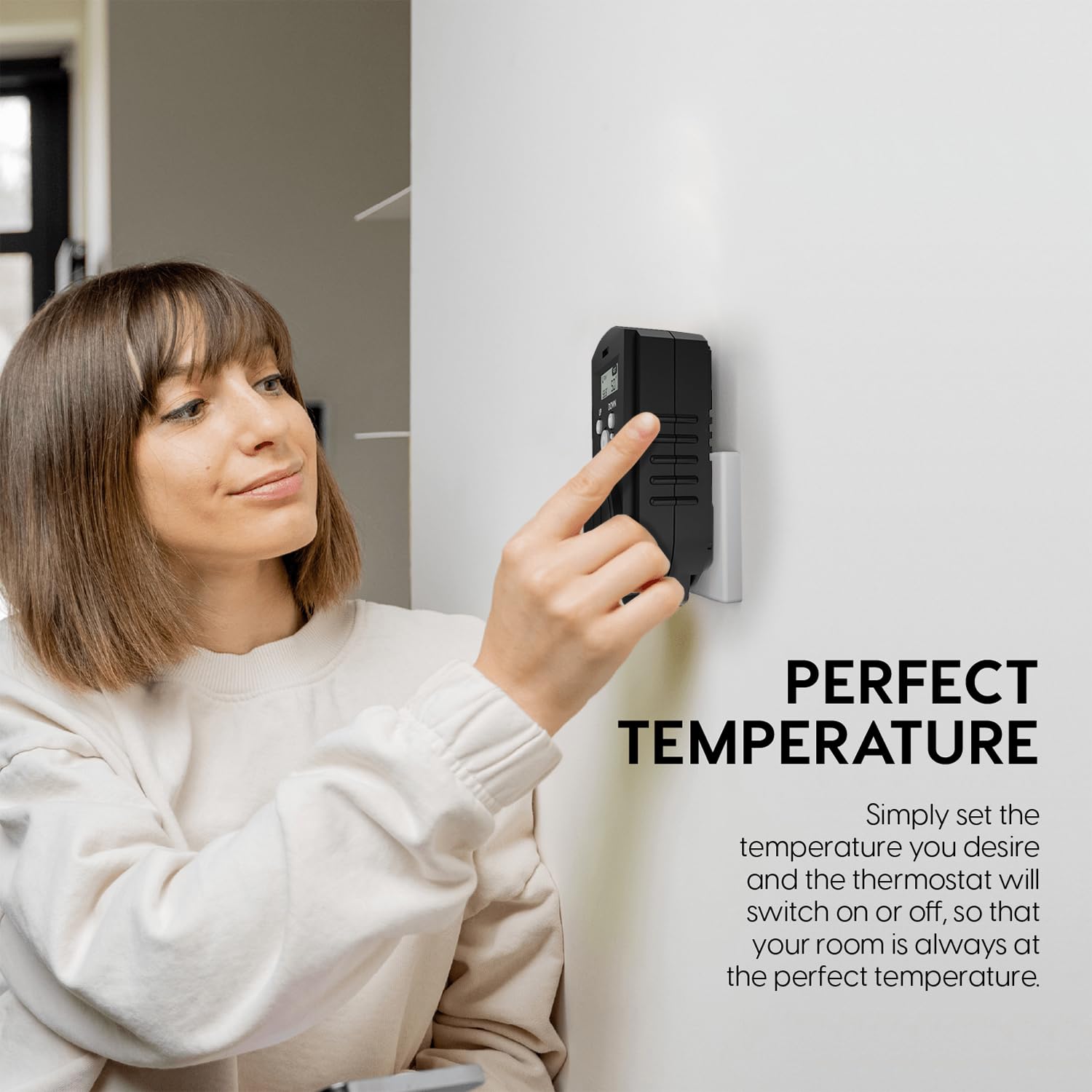 EconoHome - Termostato digital enchufable - Termostato programable con visualización LCD, control de temperatura y botones de encendido, compatible con montaje en pared y calentador portátil,