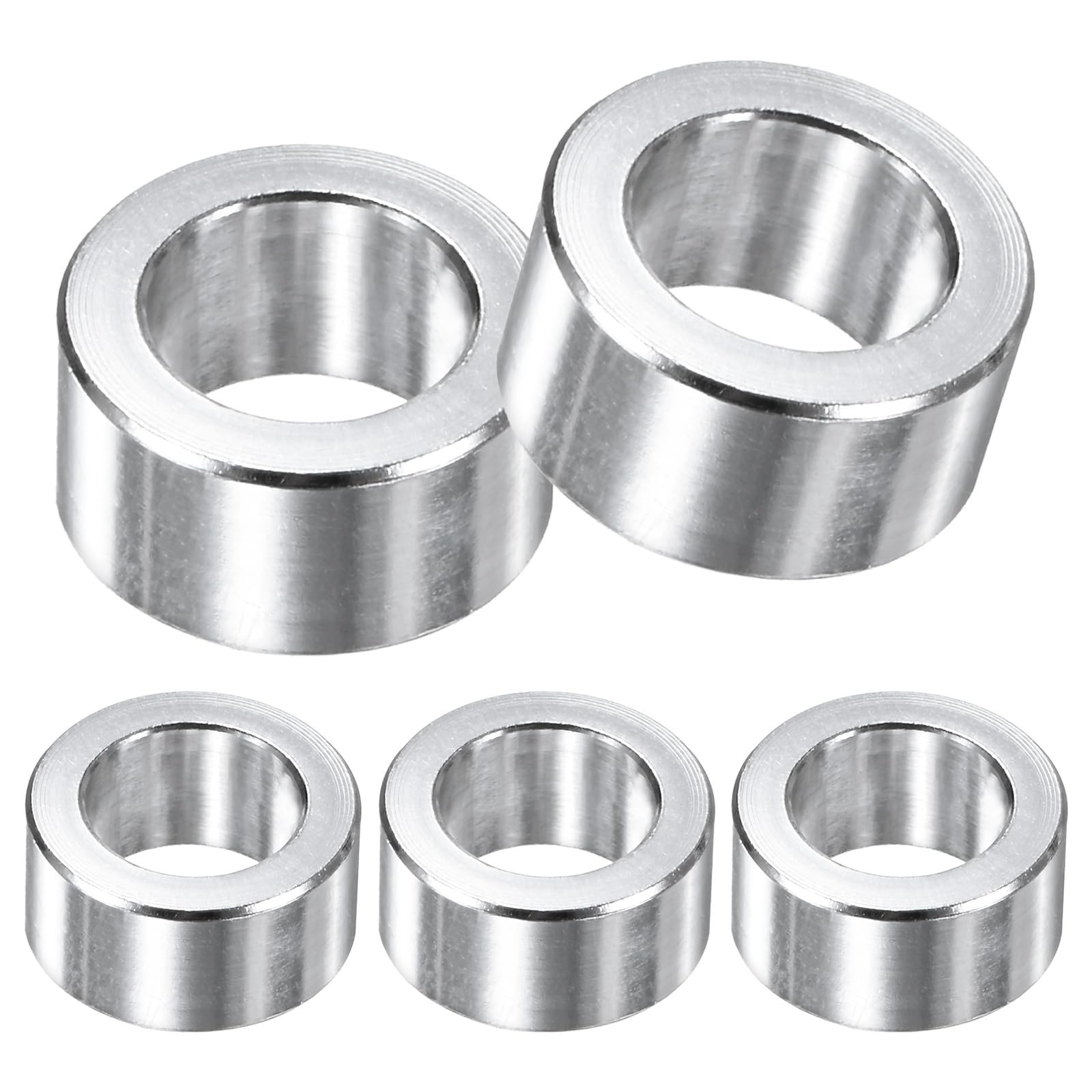 M METERXITY 5-Pack M10 Aluminum Spacers 10.2mm ID x 16mm OD x 8mm l Metal Screw Standoff Bushing Plain Finish Round Spacer Aluminum for Screws Bolts