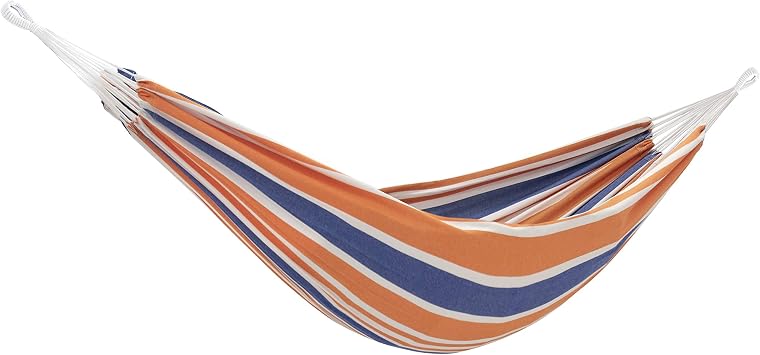 Vivere Brazilian Style Double Cotton Hammock with Polyester End Strings, 450 lb Weight Capacity Orange Punch