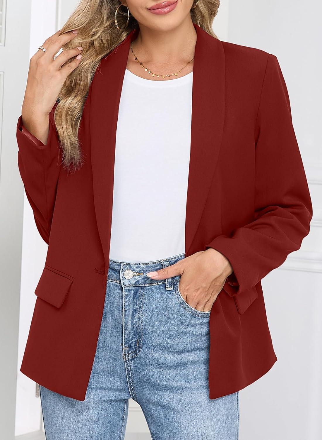 Happy Sailed Business Casual Outfits for Women Long Sleeve Open Front Blazer Jackets Work Suits Fashion 2025 Red XX-Large - Image 2