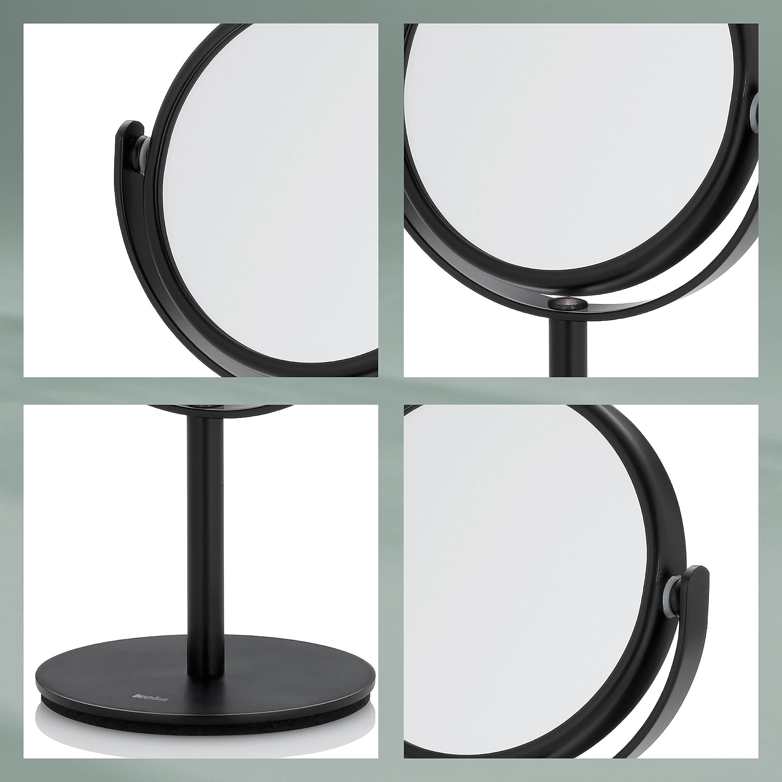 kela Specchio cosmetico nero con ingrandimento SELENA 7,5 cm, 1/10x, piccolo specchio da tavolo, metallo, specchio cosmetico, specchio da barba rotondo