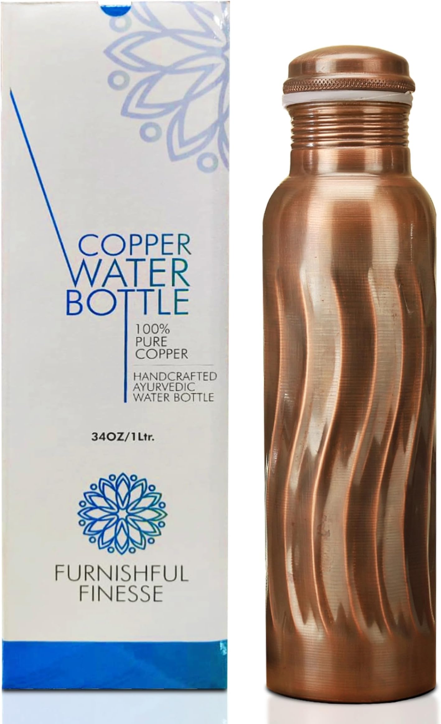 100% Pure Copper Water Bottle for Drinking, 34 Oz Antique Finish Copper Bottle –Leak-Proof,Eco-Friendly, BPA-free Ayurvedic Vessel for Meditation,Yoga, Office, Travel & Hiking - 1l/1000ml
