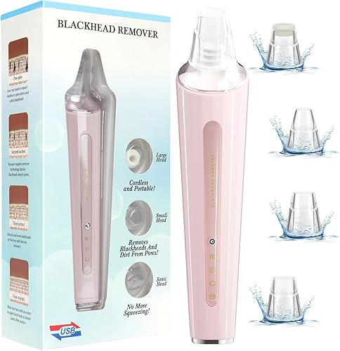 Extractor de poros al vacío, removedor de puntos negros, removedor de cabeza negra para cara y nariz, 4 cabezales de succión y 3 modos ajustables,