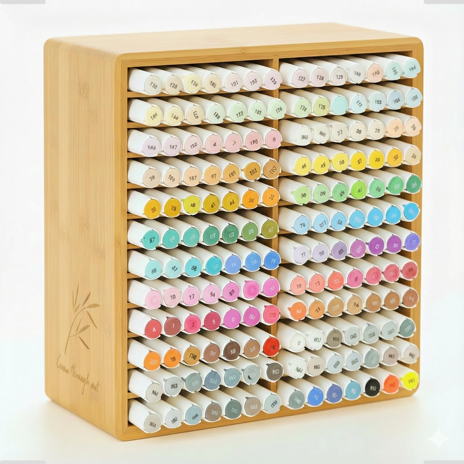 TIKSPCAE Marker Organizer for 168 Markers,Bamboo Wooden Desk Storage Organizer Rack,Markers Pens Pencils Art Brushes Storage Holder for Home Classroom Office Decor