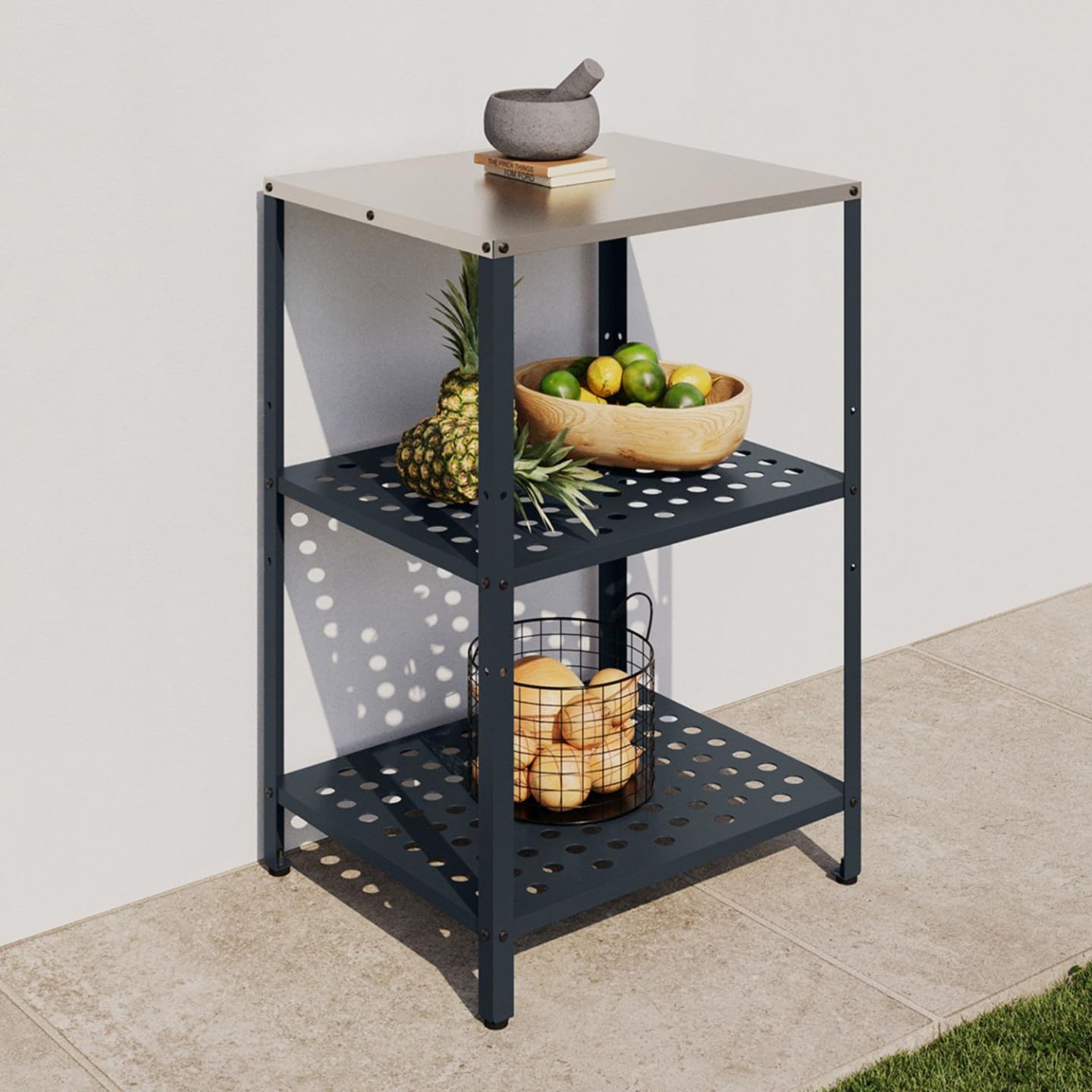 IDMarket - Meuble de Cuisine extérieure Pareo 2 étagères en Acier Gris Anthracite