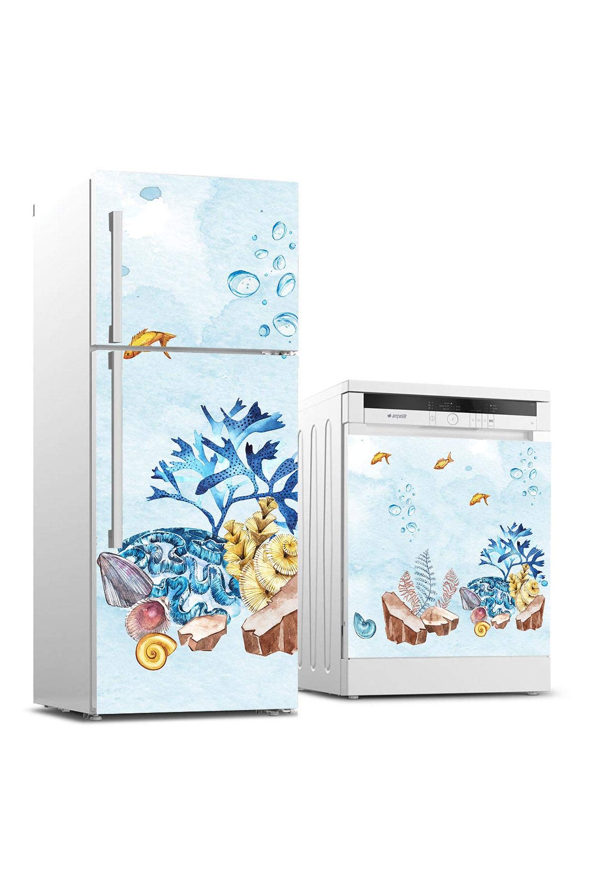 Buzdolabı ve Bulaşık Makinası Beyaz Eşya Sticker Kaplama Denizaltı Yosun