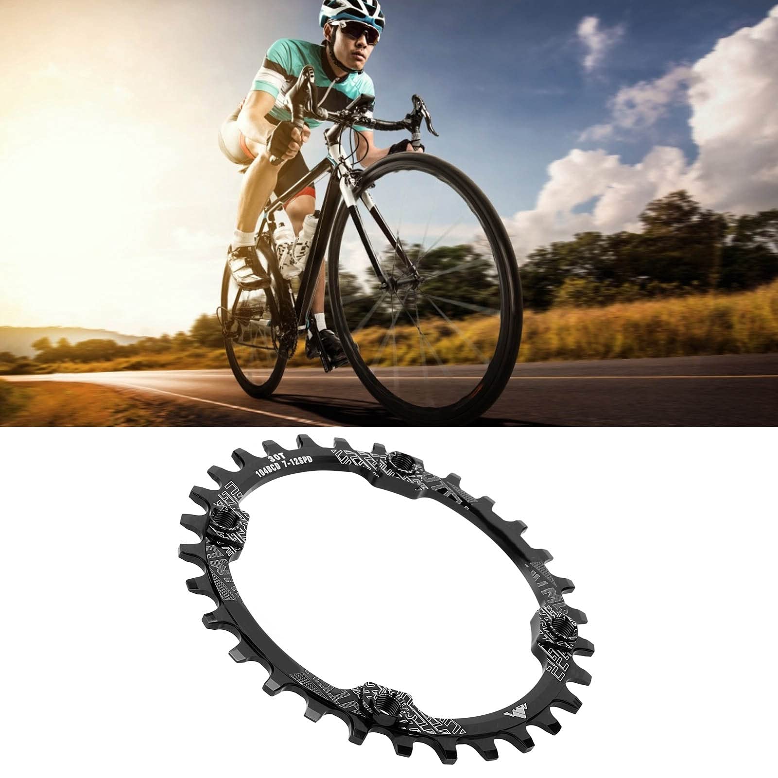 Buachois Corona per Bici a velocità Singola 104 BCD in Lega di Alluminio 30t 104mm Disco a Denti Positivi e Negativi Tondi per Mountain Bike Bici da Strada MTB BMX