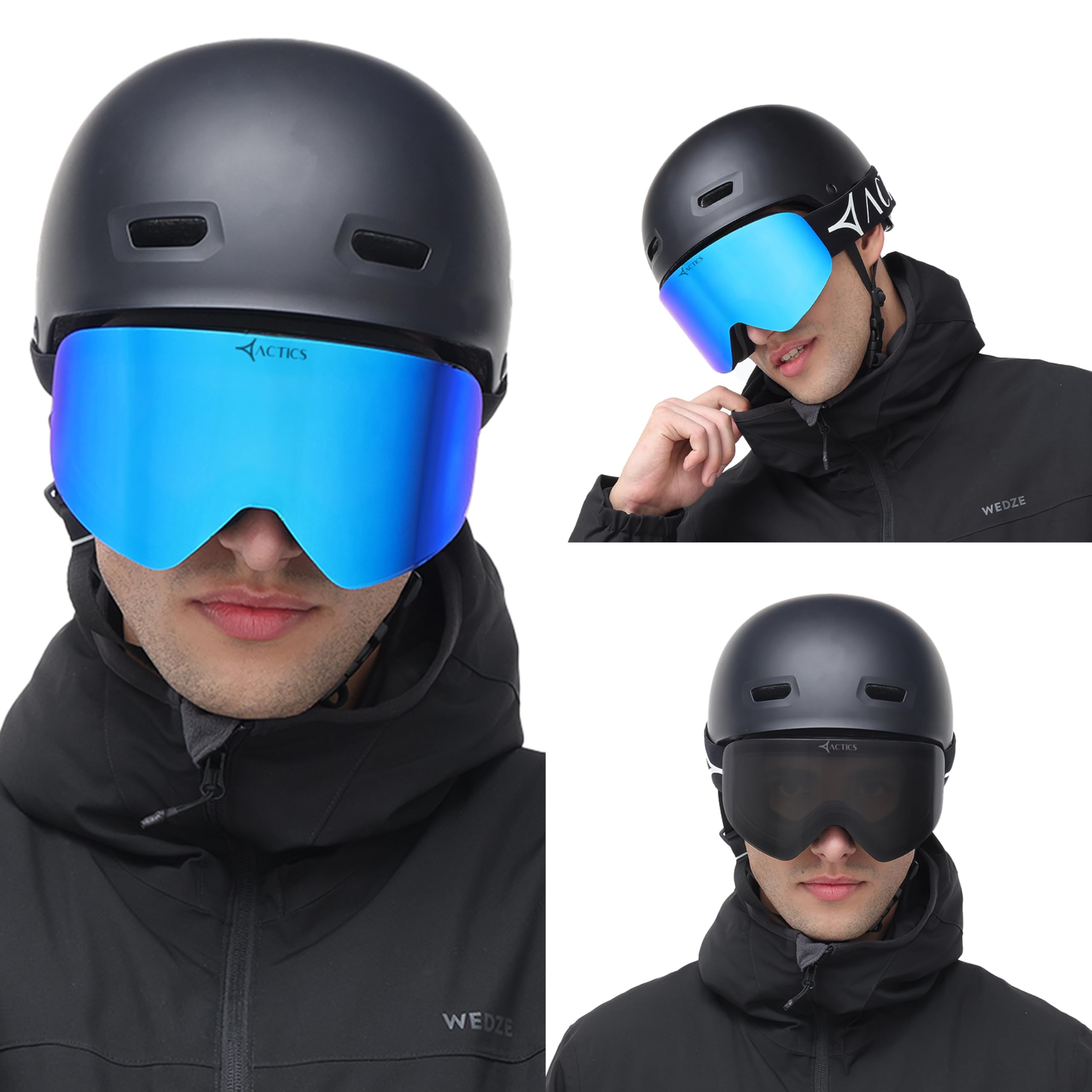 Falcon 1 - Maschera da sci con lenti intercambiabili Revo progettate dalla Nasa, protezione 100% UV400, per uomini e donne, colore: nero