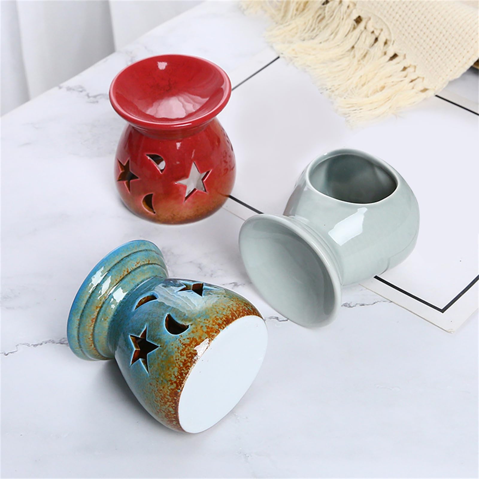 kominek do aromaterapii, Motywy gwiazd i księżyca do tworzenia spokojnej atmosfery w domach. Ręcznie robione ceramiczne pojemniki(Black)