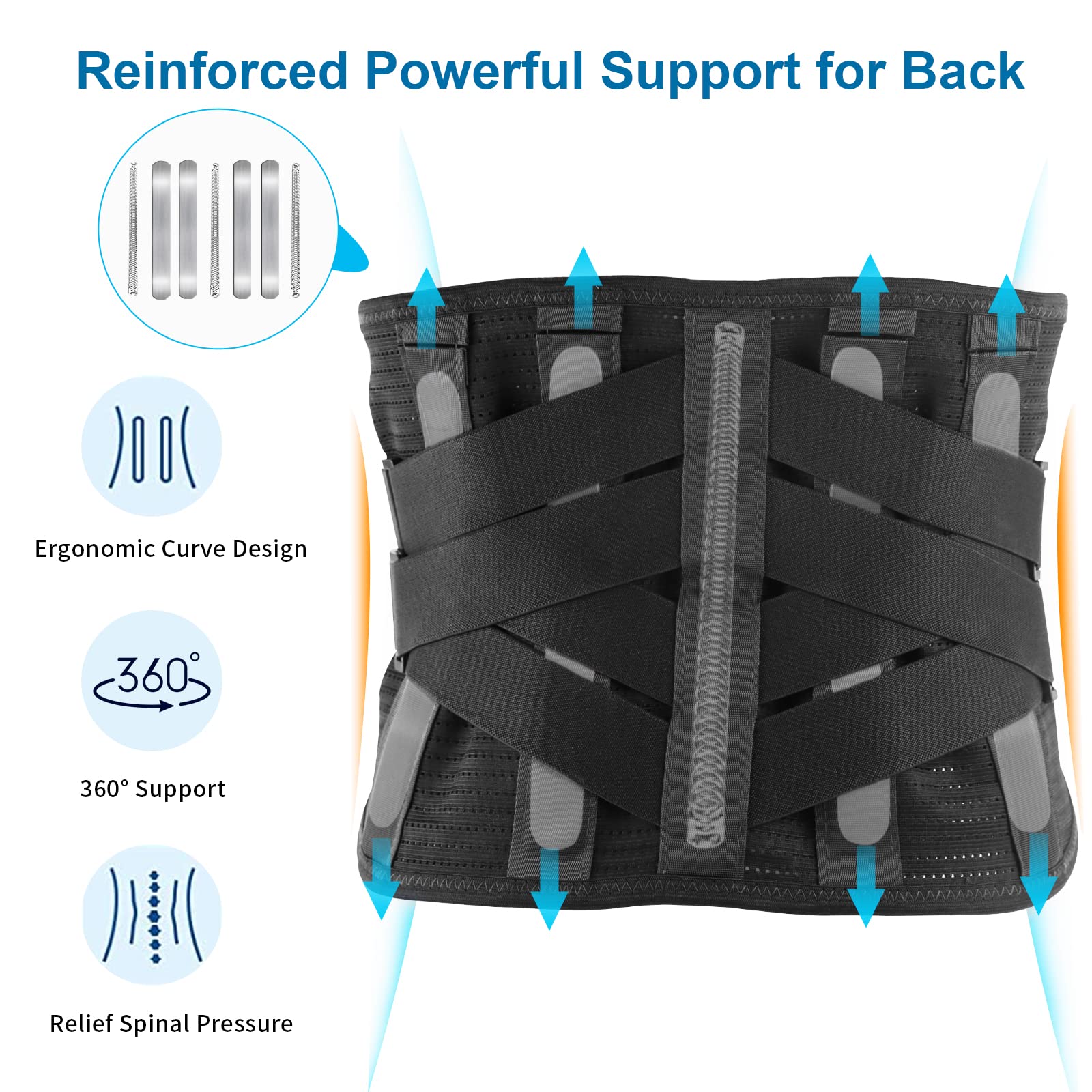 Soporte lumbar para aliviar el dolor de espalda, soporte transpirable para la espalda baja para mujeres y hombres, cinturón de apoyo lumbar ajustable con 7 soportes para hernia de disco,