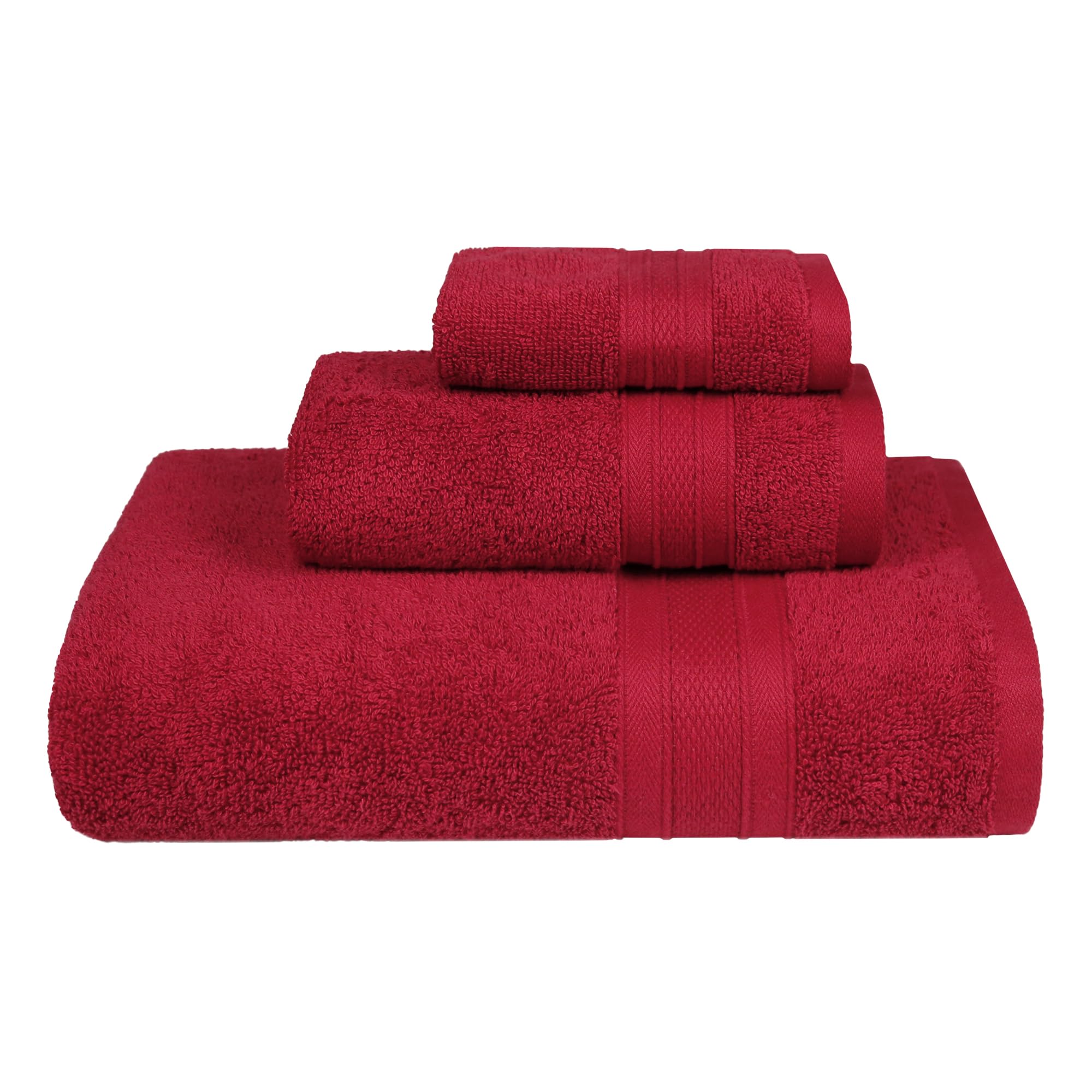 Trident Soft Comfort Air Rich Towels for Bath, 100% Cotton Towel, Super Soft, Highly Absorbent, 3 Pieces Towel Set, 500 GSM - Crimson