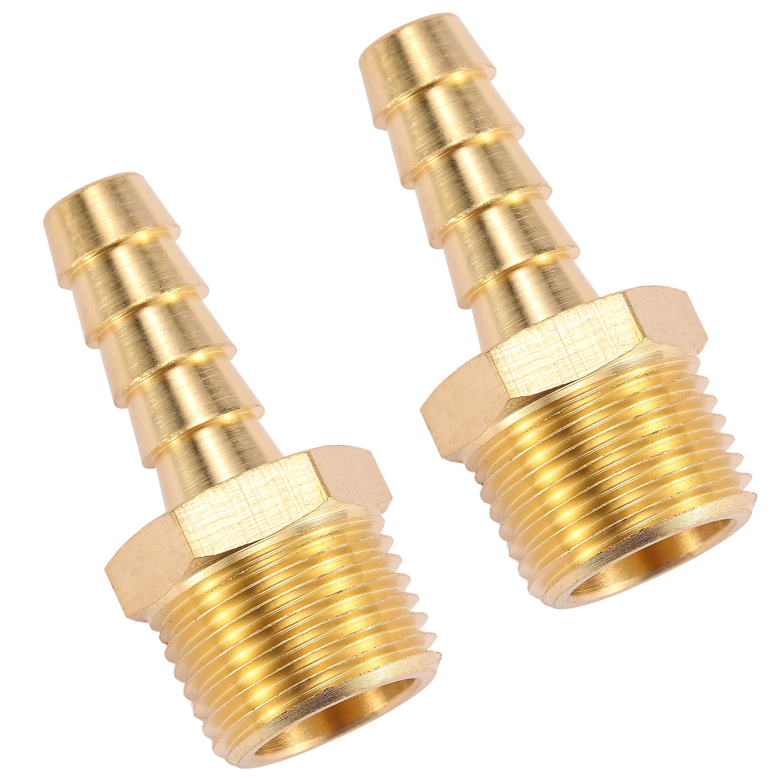 2 Pack Brass Hose Barb Fittings, 5/16" Barb x 3/8" NPT Male