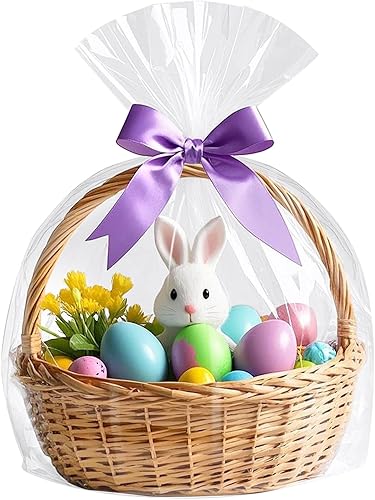 Morepack Bolsas de Celofán de 16 x 24 pulgadas para Cestas de Regalo, Bolsas de Cestas de Celofán Transparente, 10 piezas (planas, sin fondo)