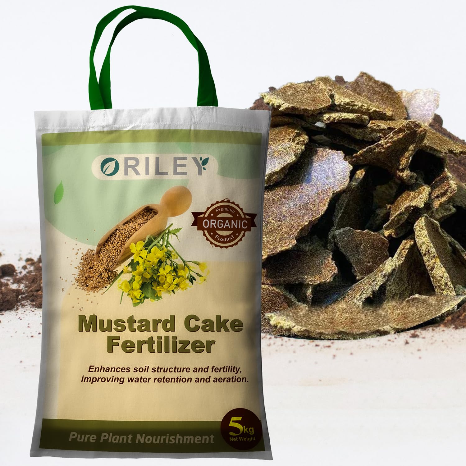 ORILEY Organic 5 Kg Mustard Oil Cake (Sarso Khali) 100% Pure Natural Fertilizer Soil for Potting Plant Growth & Healthy Root Nutrient Ideal for Home Terrace Gardens food & Vegetables