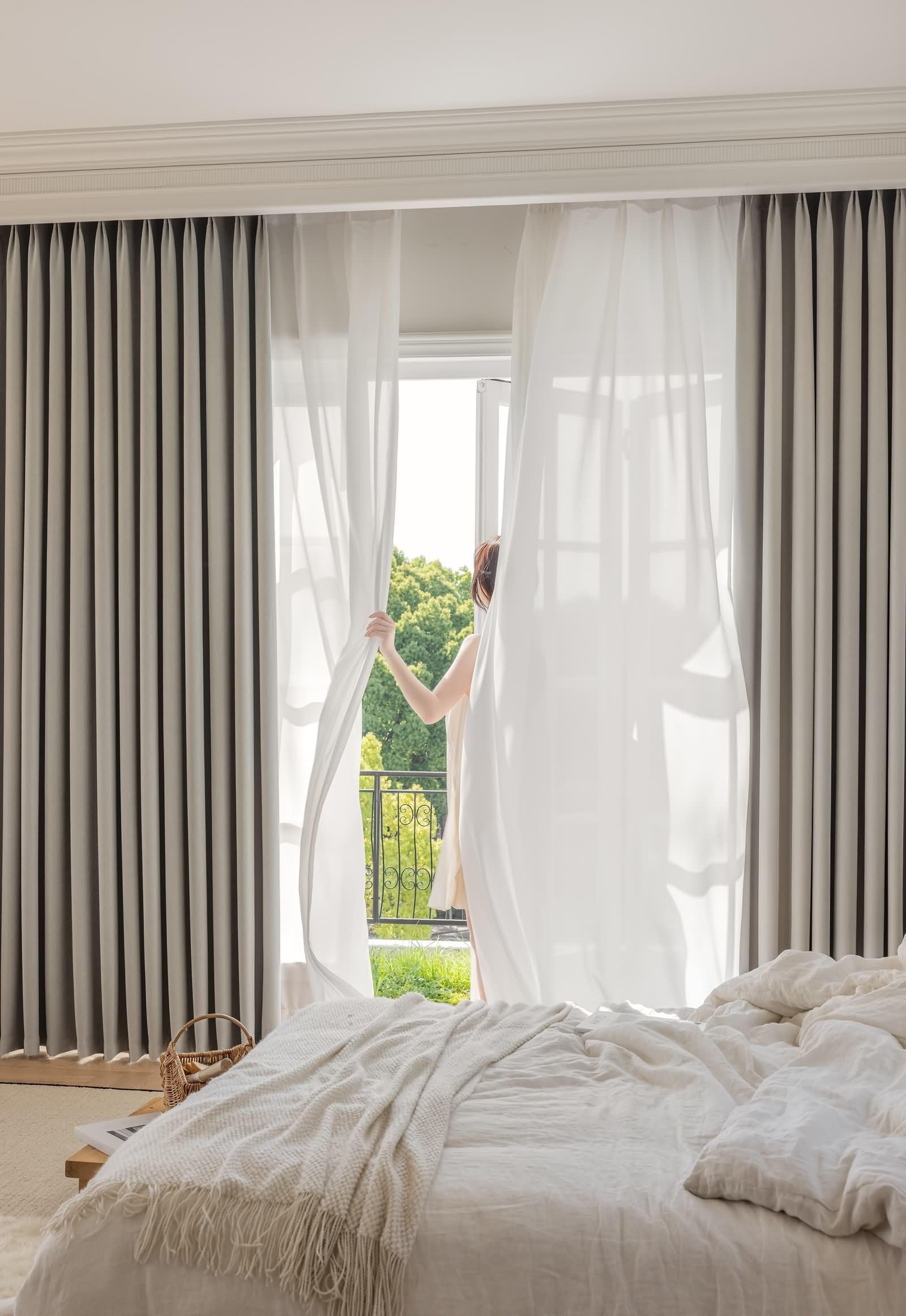 Tende Interno con Occhielli,2 x 132W x 138H CM,2 Pezzi Tende Salotto Oscuranti Tinta Unita Tenda Finestra Oscurante Beige Grigio
