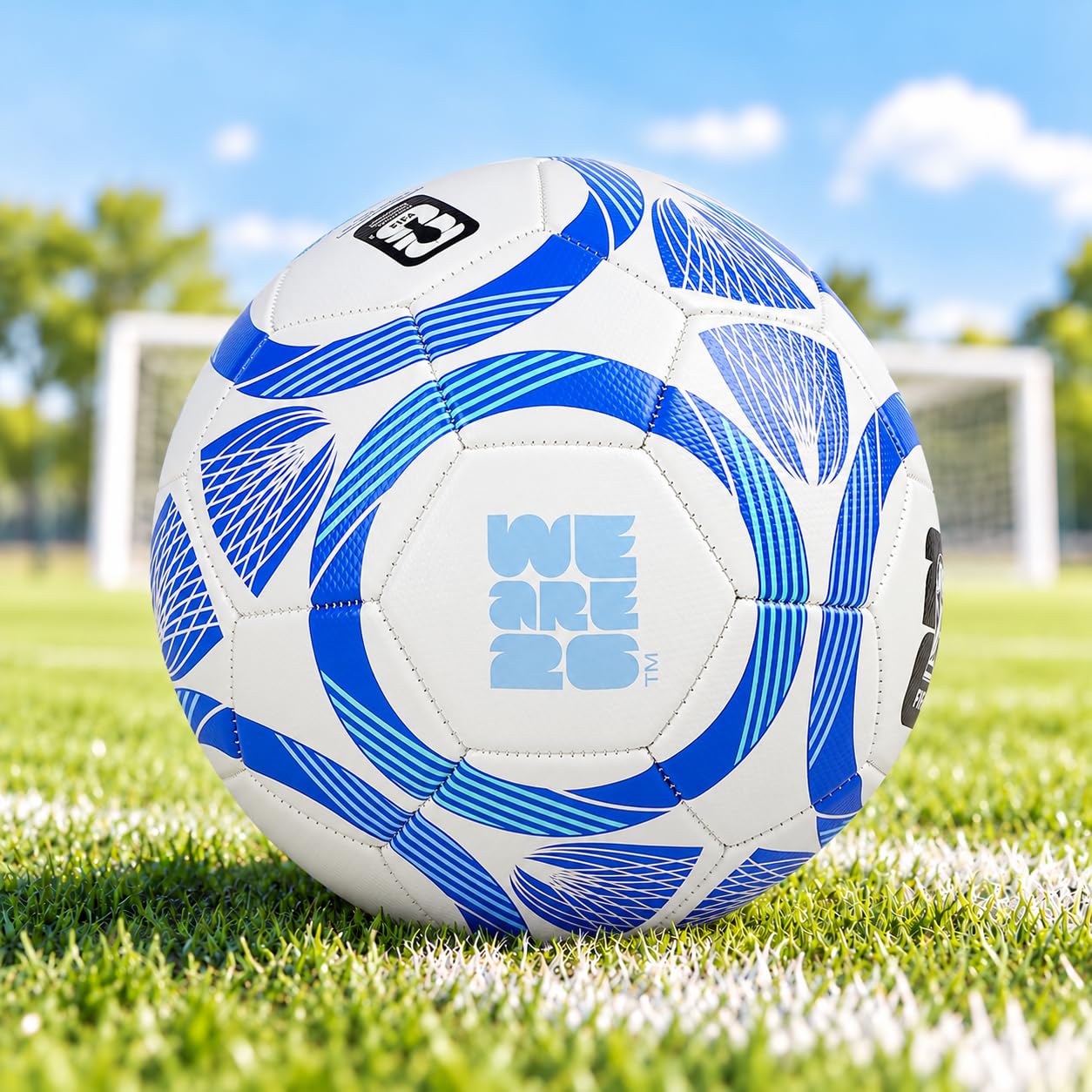 Hamleys Football Size 5 Officially Licensed World Cup 2026 White Blue | Official Fifa licensed size 5 football with hand-stitched construction, latex bladder, and durable grip for training or play.