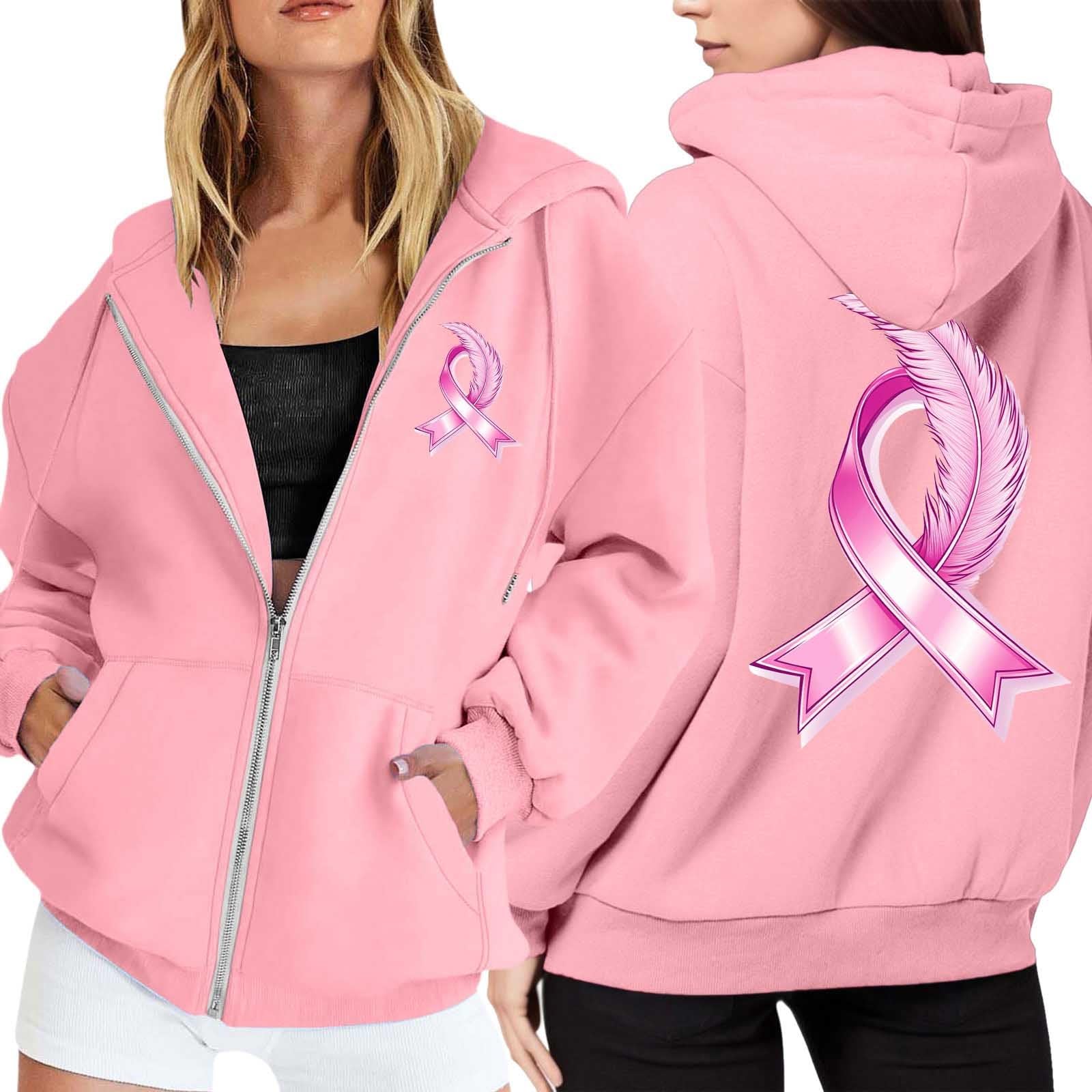 Sweat à capuche zippé Octobre Rose doux idéal pour le quotidien