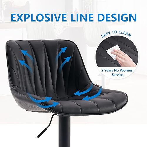 Miniatura 8 de YOUNIKE Bar Stools Set of 2 for Kitchen Island, Black Swivel Tall Bar Stools, Adjustable Barstools with Back, Faux Leather Padded Stools, Modern