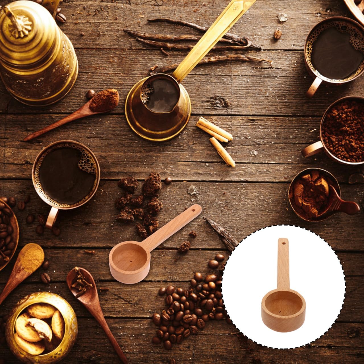 1pc Khaki Wooden Coffee Bean Multi-function Measuring Tool for Household Use Ergonomic Design for Scooping Coffee Beans and Grains Easy to Clean and Comfortable to Operate
