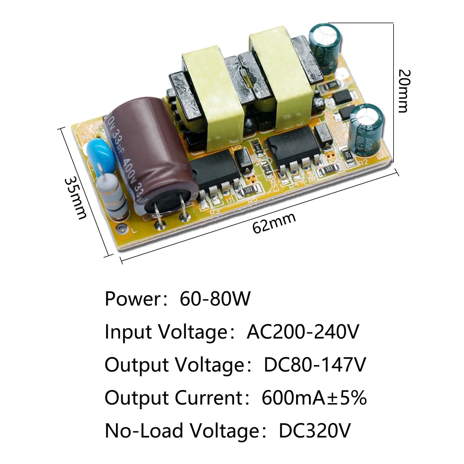 Driver LED 600MA 30W 40W 50W 60W 70W 80W 460mA Trasformatore LED luce AC200V Adattatore di alimentazione DC80-147V for lampadina spot LED fai da te(60-80W 600MA)