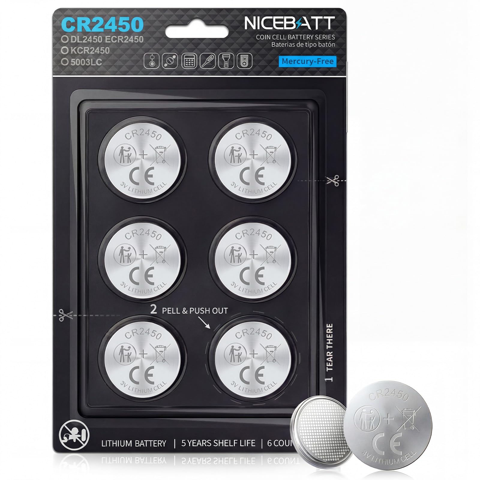 NICEBATT Lot de 6 piles bouton longue durée pour porte-clés
