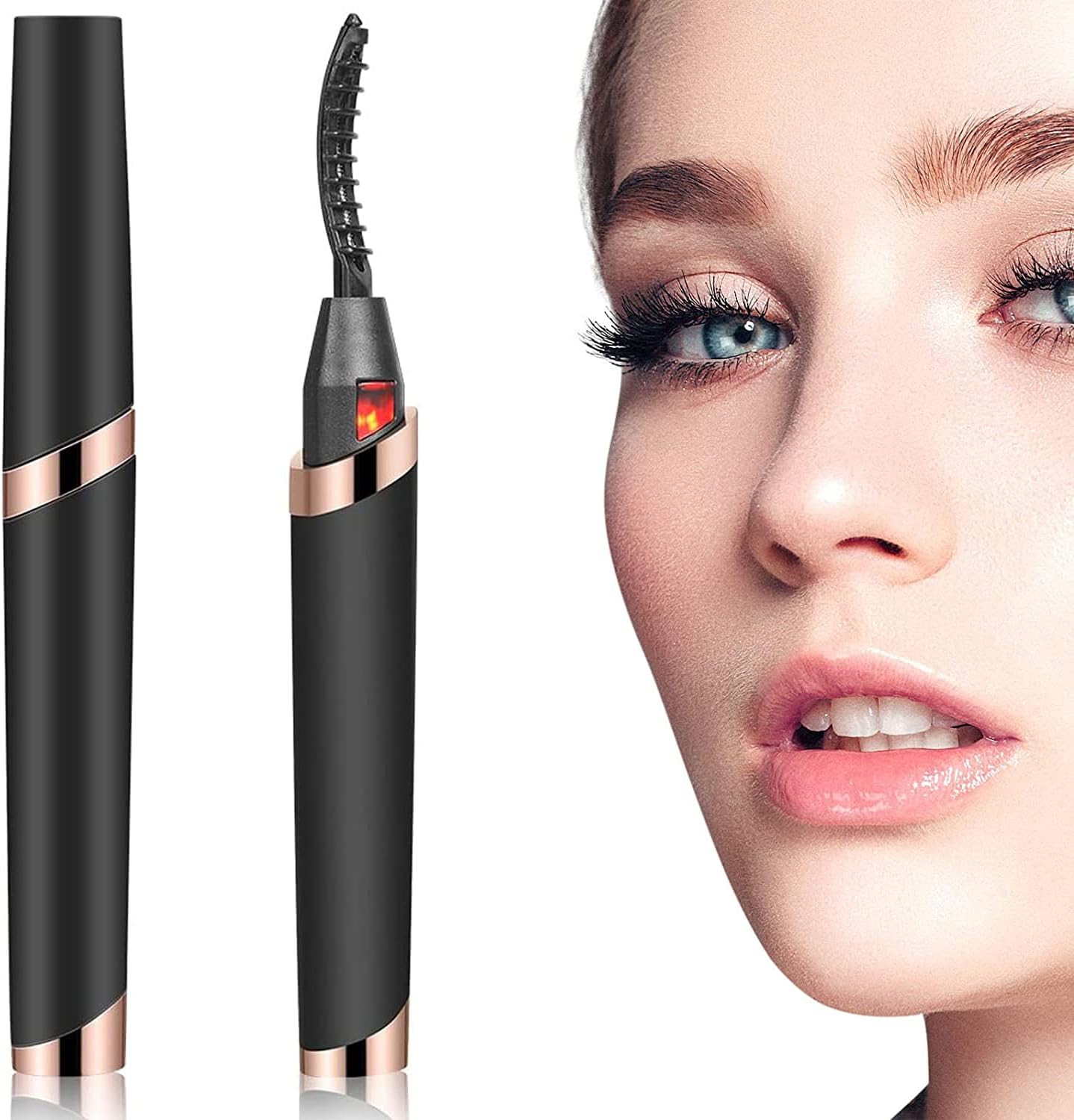 Angju Heated Eyelash Curler, Electric Eyelash Curlers, Rechargeable Lash Curler with Eyelash Comb for Makeup Natural Curling Eye Lashes and 24 Hours Long Lasting - Black