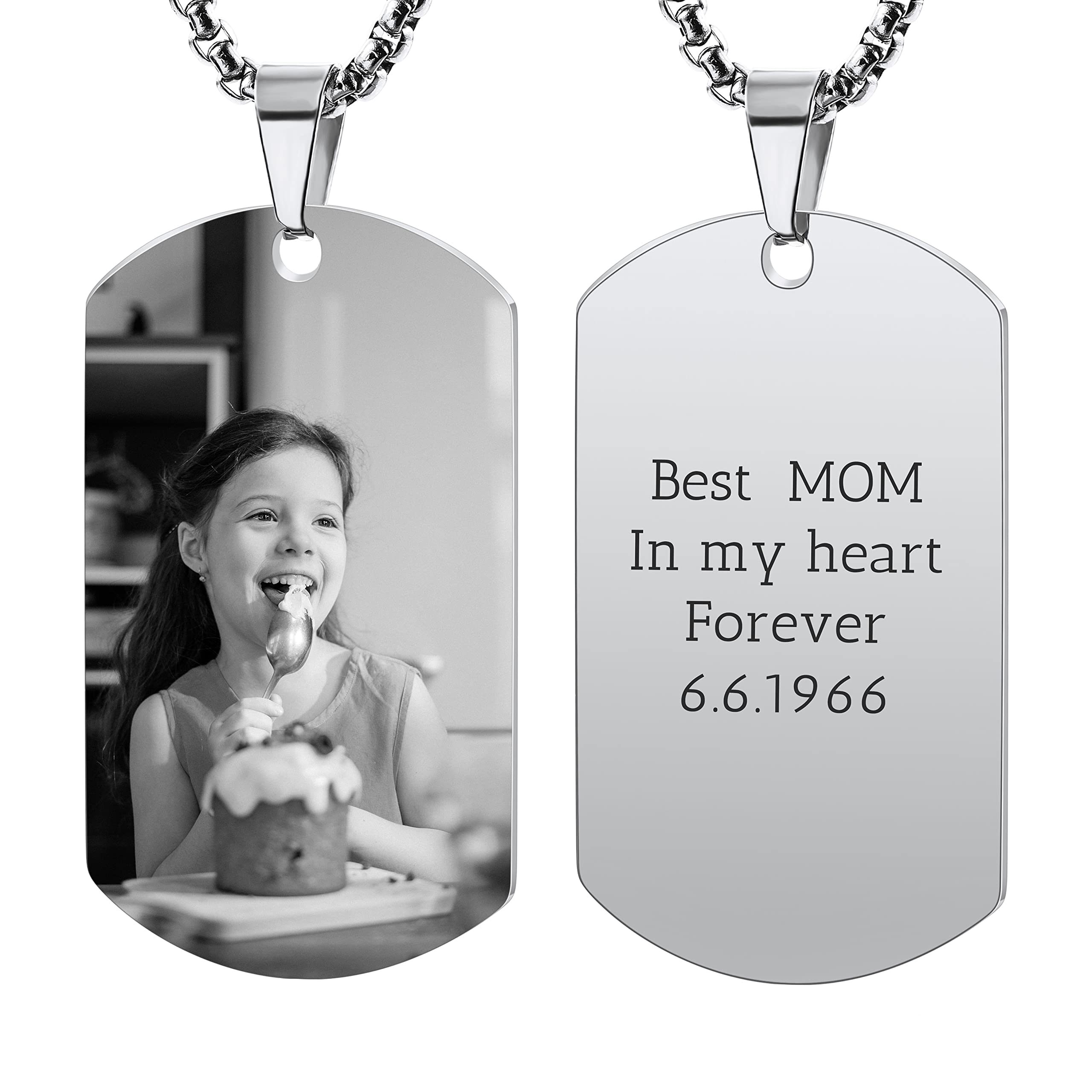 OTXIXTOCollar con Colgante de Etiqueta de Perro Personalizado con Texto Grabado/Color/Imagen en Blanco y Negro para Hombres y Mujeres, Joyería de Acero Inoxidable Conmemorativa, Cadena Ajustable