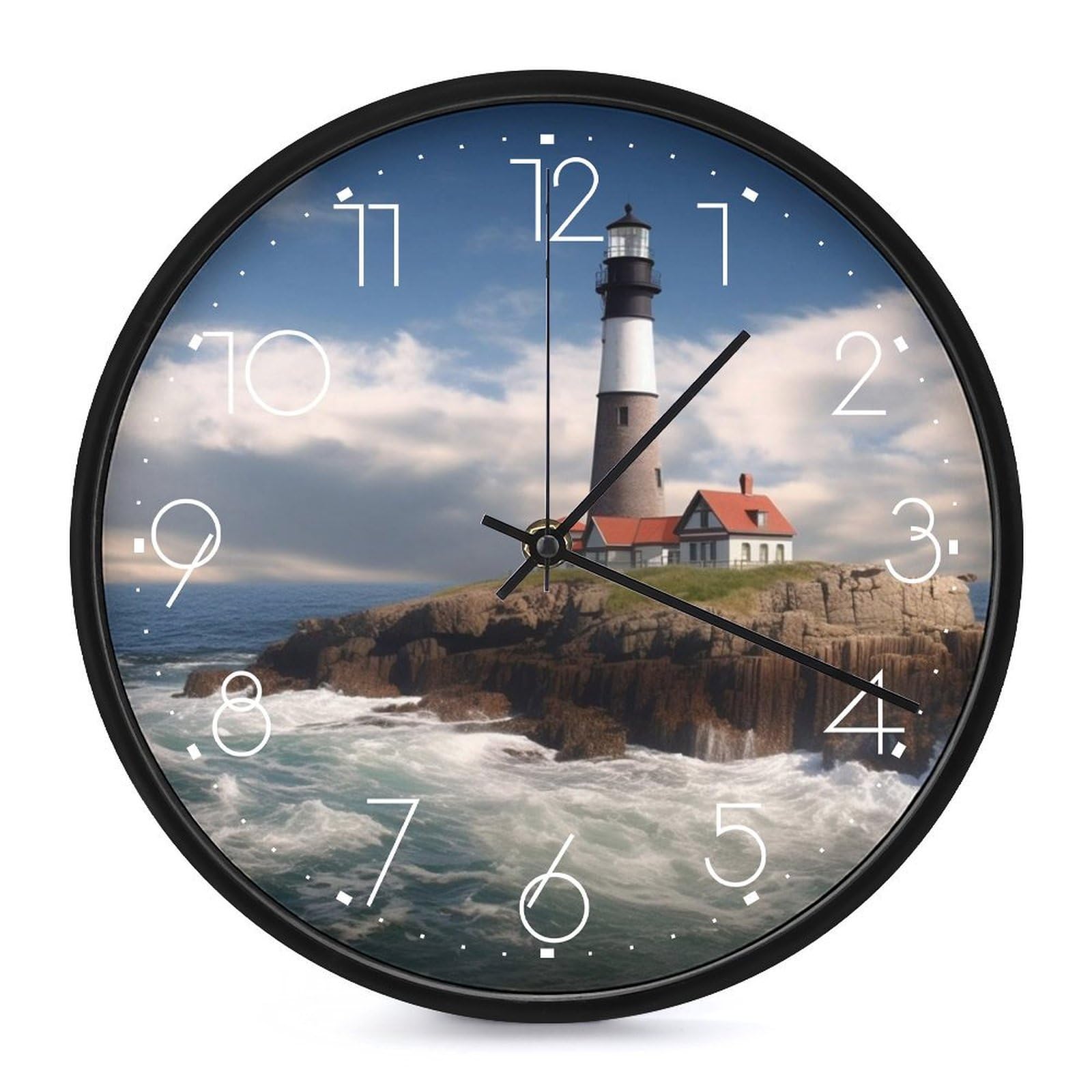 VIDI Horloge murale en forme de phare de mer, horloge murale silencieuse à piles, 25,4 cm, horloge analogique moderne sans tic-tac, décoration pour cuisine, bureau, salle de bain, chambre à coucher