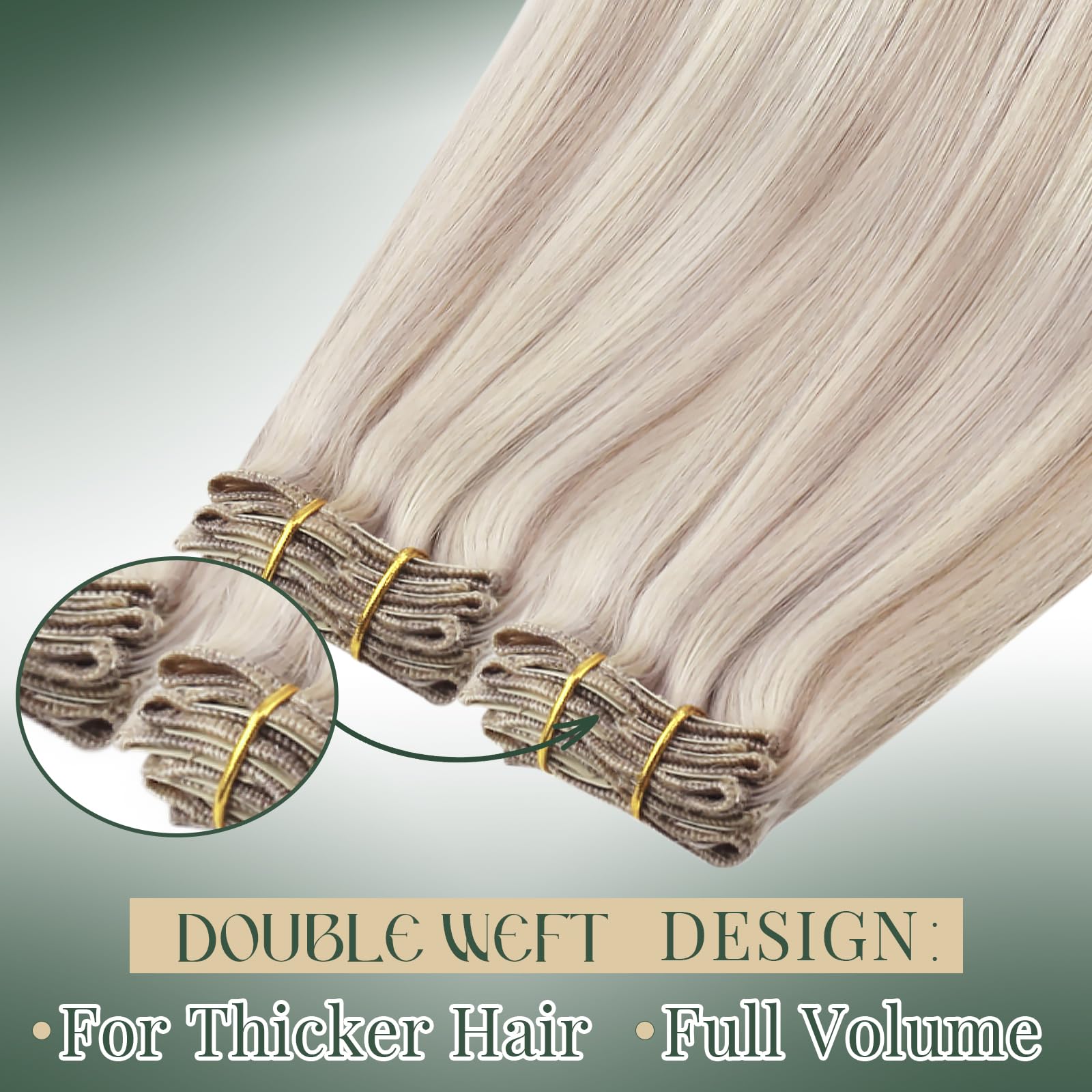 Ugeat Przedłużanie Włosów Clip in, Włosy Ludzkie, Pasemka Popielaty Blond, 50 cm 7 sztuk 120g, Włosy Clip in Extensions Popielaty Blond, Remy Naturalne Proste