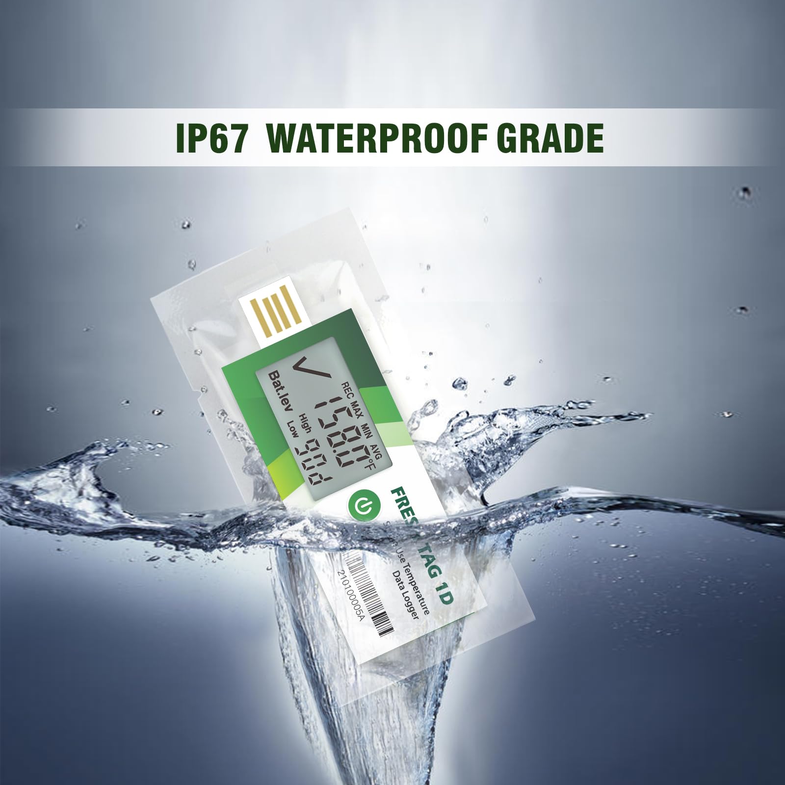 Freshliance Registrador de datos de temperatura LCD de un solo uso con informe PDF 7Days 10Pack Fresh Tag1D