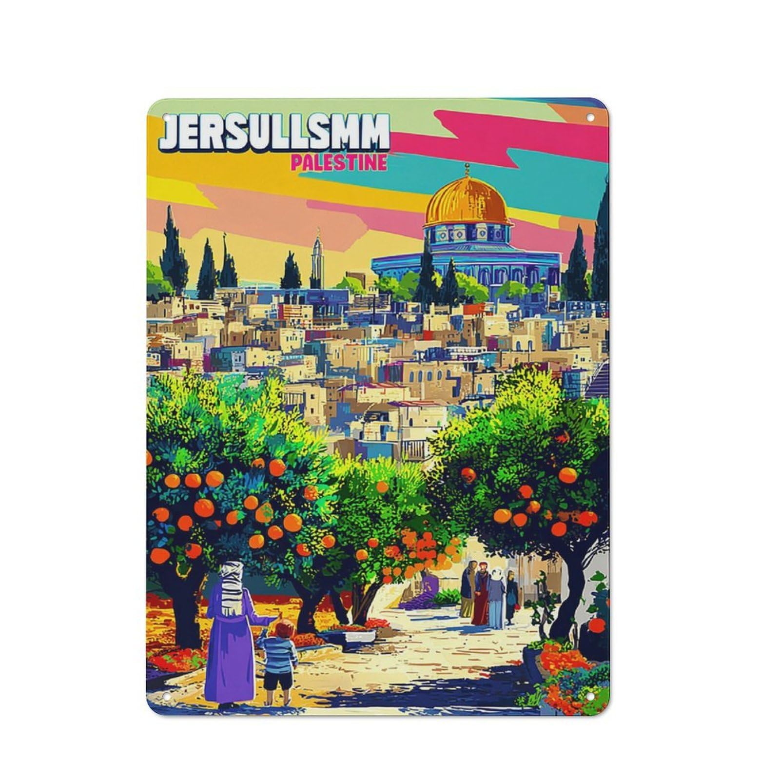 Jerusalem A Vibrant Cityscape -1 Metal Wall Art Sign 40x30cm, Vintage Vintage Wall Decor for Lounge, Study, Pub Or Wall Gallery